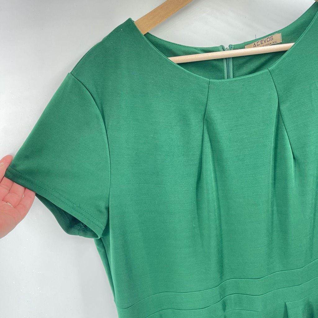 Other Acevog Womens Shift Dress Knee Length Pleated Cotton Stretch Size XXL / US 16-18 / IT 52-54 - 4 Thumbnail