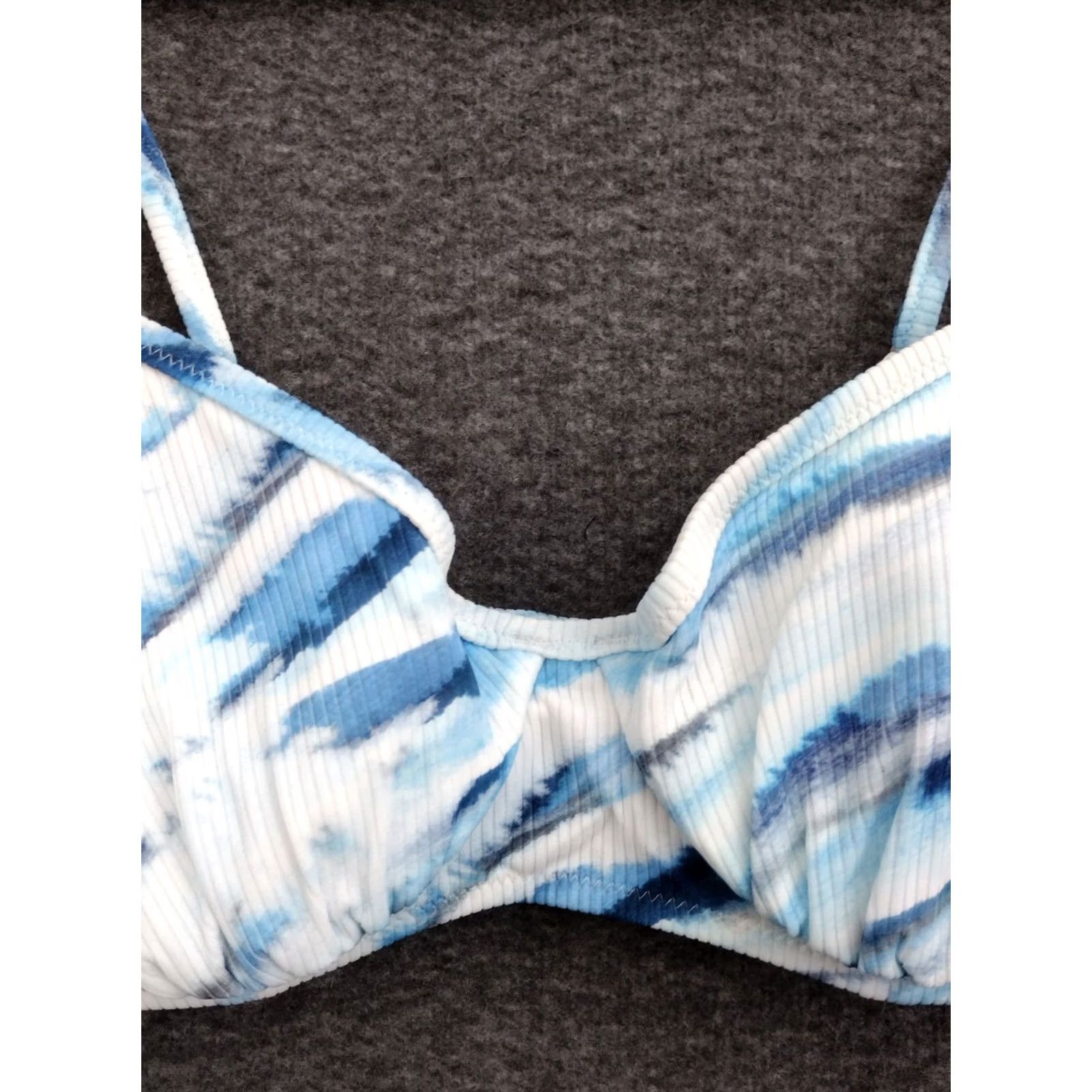 Vintage Shade & Shore Bikini Top Women Marble Blue Spaghetti Padded Ribbed 36B Adult Regular XS? Size XS / US 0-2 / IT 36-38 - 3 Thumbnail