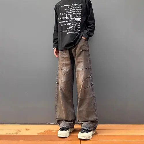 Japanese Brand × Jean Retro loose straight leg wide leg dirty dyed jeans Size US 32 / EU 48 - 2 Thumbnail