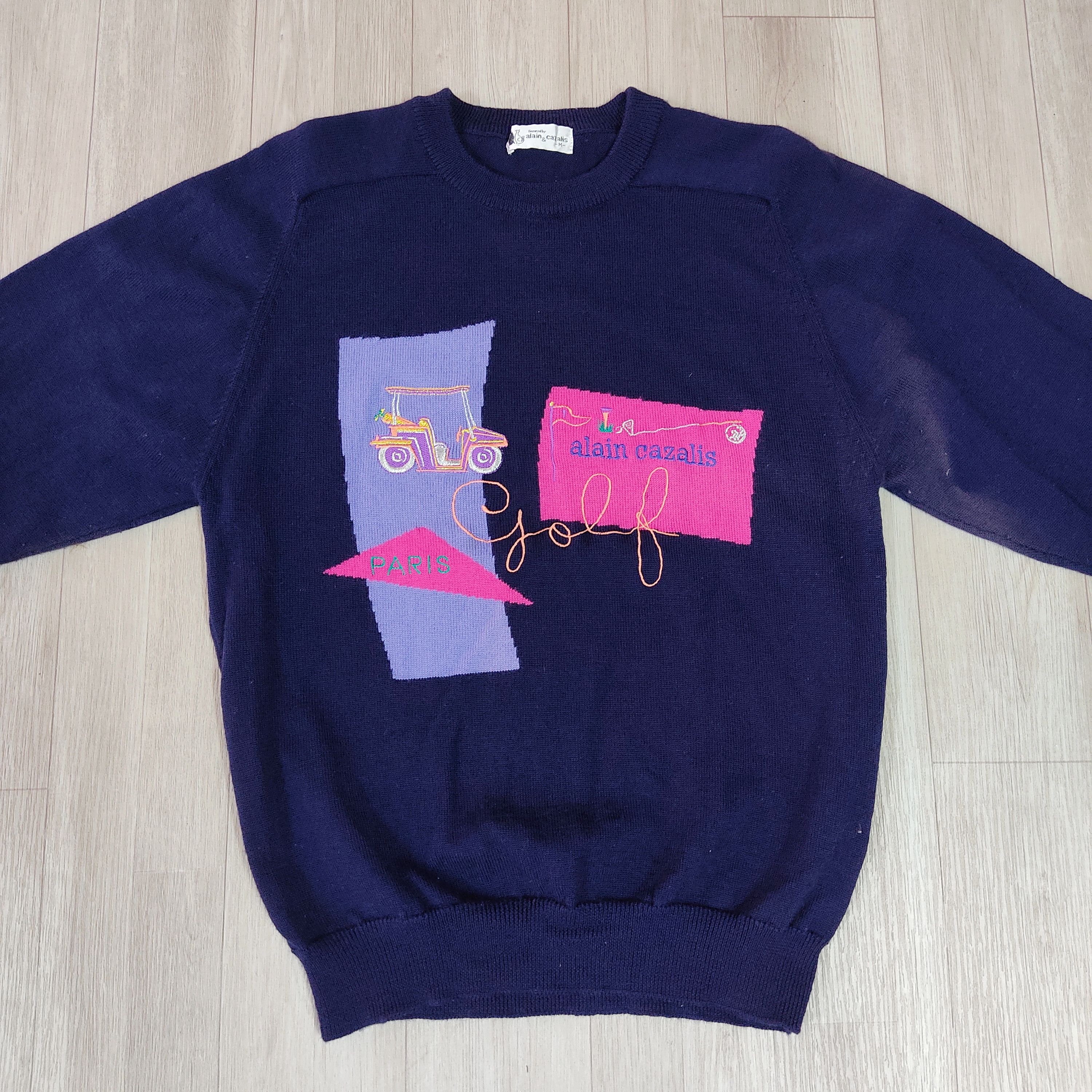 Designer × Les Artists × Vintage Alain Cazalis Paris Golf Comics Art Wool Sweatshirt Size US S / EU 44-46 / 1 - 4 Thumbnail