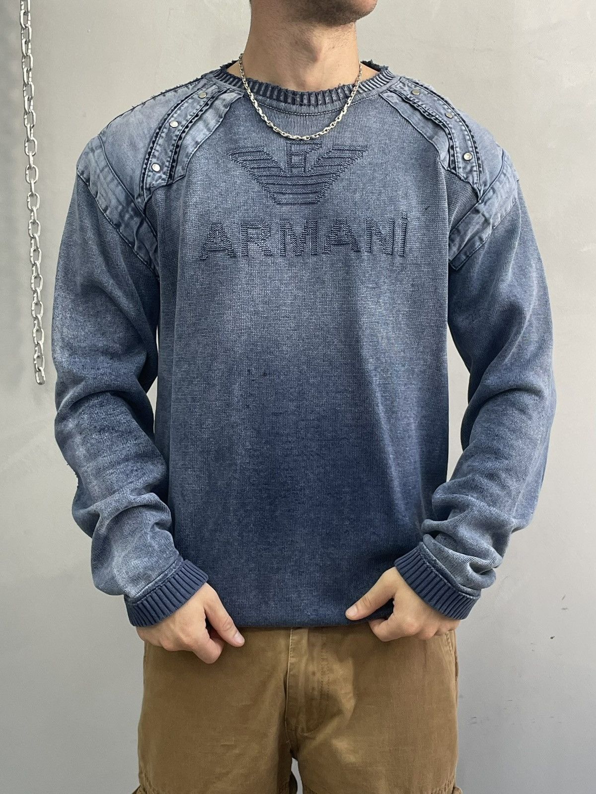 Emporio Armani Emporio Armani rare big logo sweater y2k Size US XL / EU 56 / 4 - 1 Thumbnail