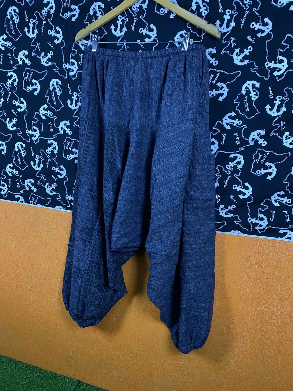 Japanese Brand Charcoal Grey Cotton Harem Pants Relaxed Drop-Crotch Elastic Size US 28 / EU 44 - 11 Thumbnail