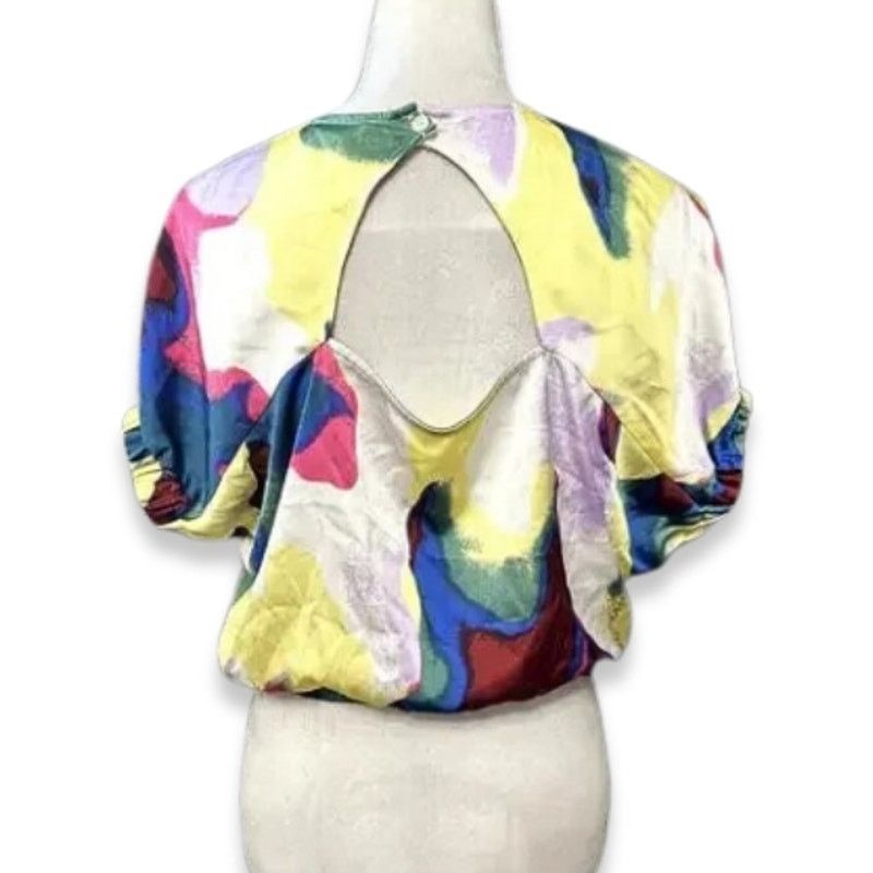 Other Open Edit Satin Blouse Cut Out Back Multicolor Womens M NWOT Size M / US 6-8 / IT 42-44 - 4 Thumbnail