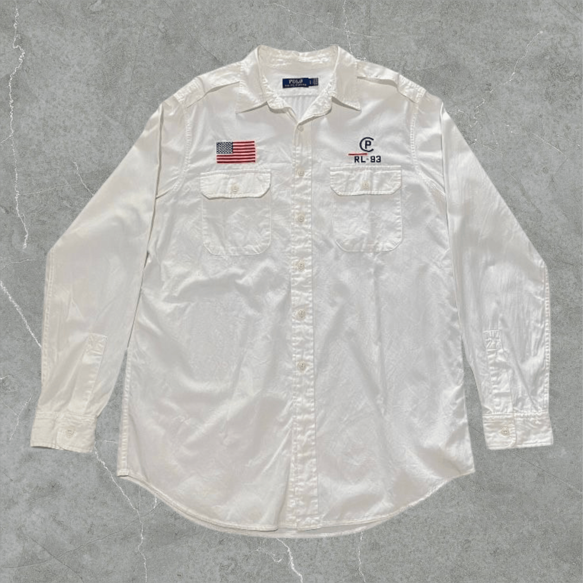 Polo Ralph Lauren × Ralph Lauren × Vintage Ralph Lauren Polo Shirt White Button Up USA American Flag RL Size US XL / EU 56 / 4 - 3 Thumbnail