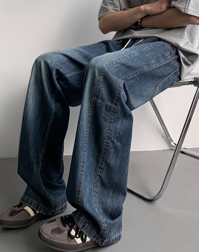 Japanese Brand Men's slim-fit straight leg jeans with patchwork design Size US 32 / EU 48 - 3 Thumbnail