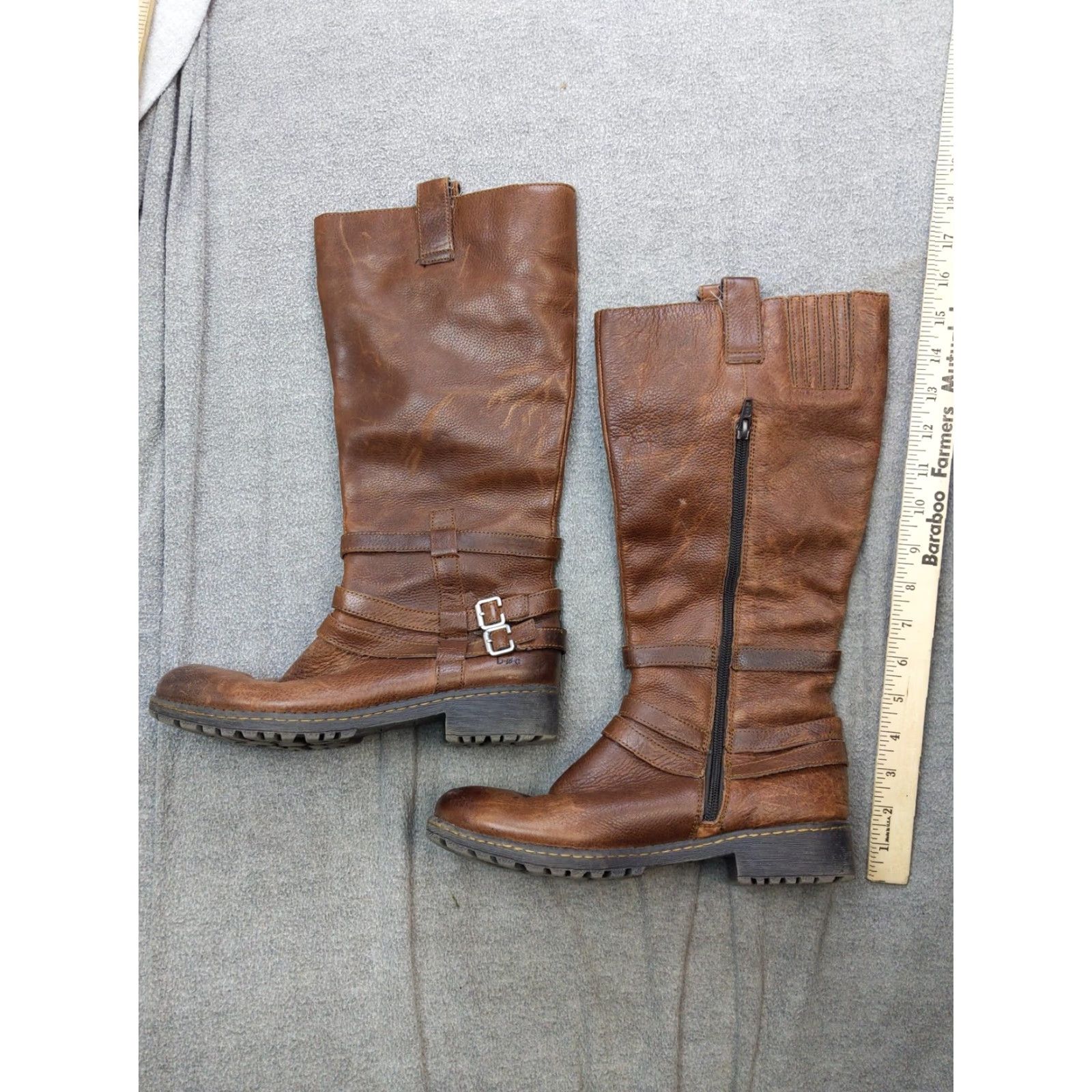 Vintage B.o.c Boots Womens Size 9 40.5 Brown Leather Knee High Biker Buckle Zip Lug Sole Size US 9 / IT 39 - 2 Thumbnail