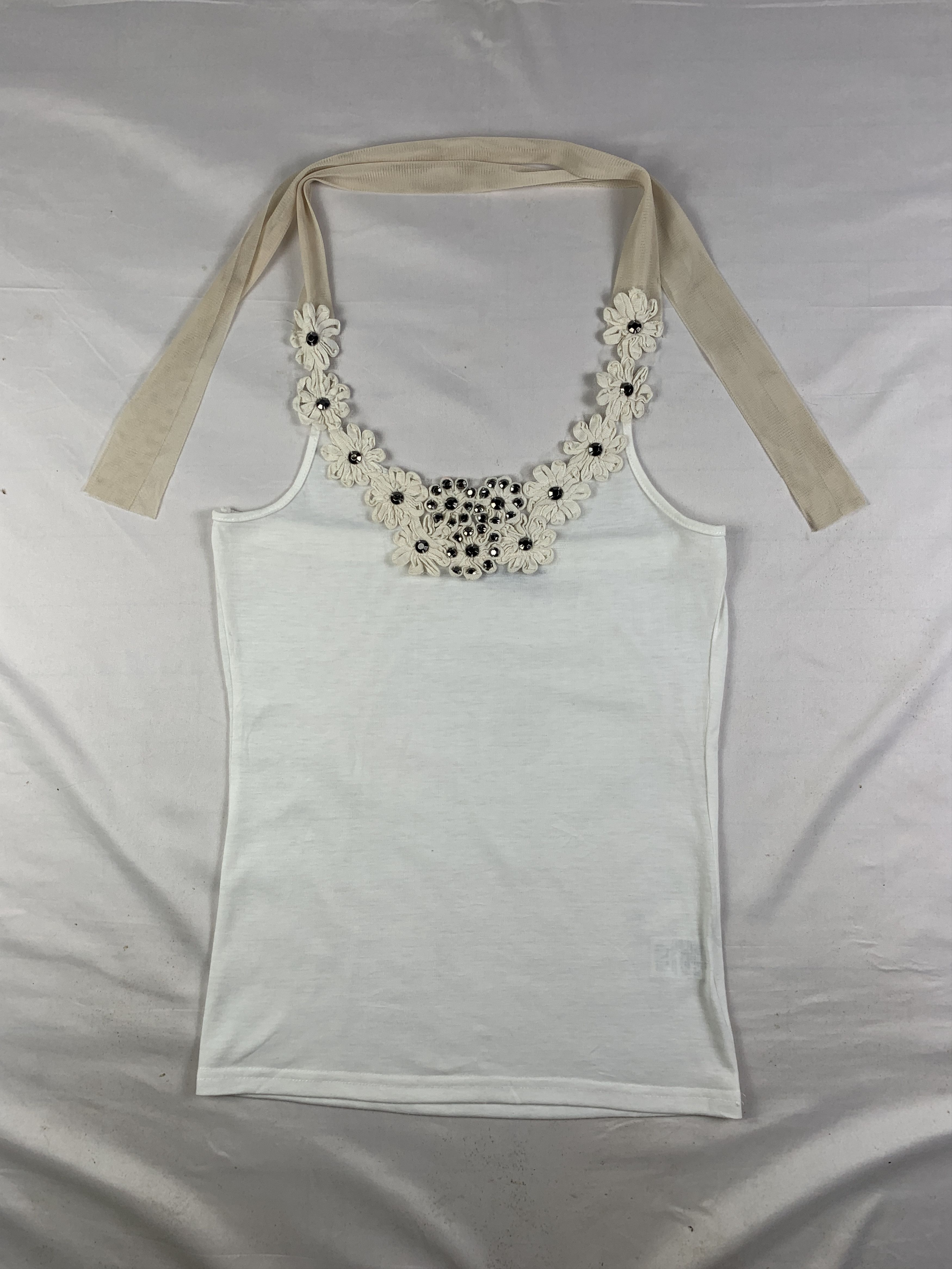 Japanese Brand Zenise White Beady Halter Top (M) Size M / US 6-8 / IT 42-44 - 1 Thumbnail