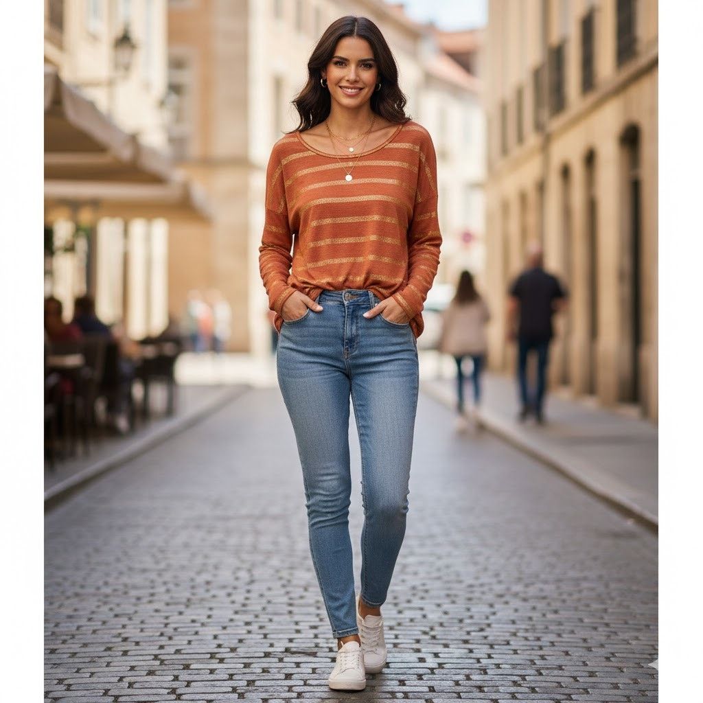 Loft Loft Outlet Long Sleeve Rose Gold Metallic Stripe Shirt Size L / US 10 / IT 46 - 1 Thumbnail