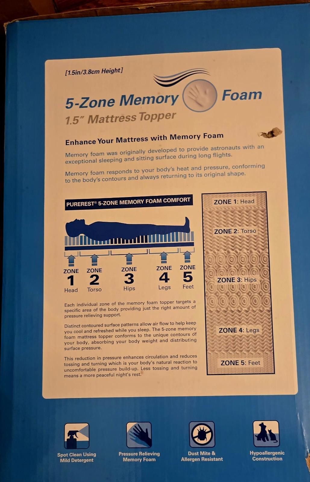 Other Pure Rest Living 5Zone 1.5" MemoryFoam MattressTopper XLTwin Size ONE SIZE - 2 Thumbnail