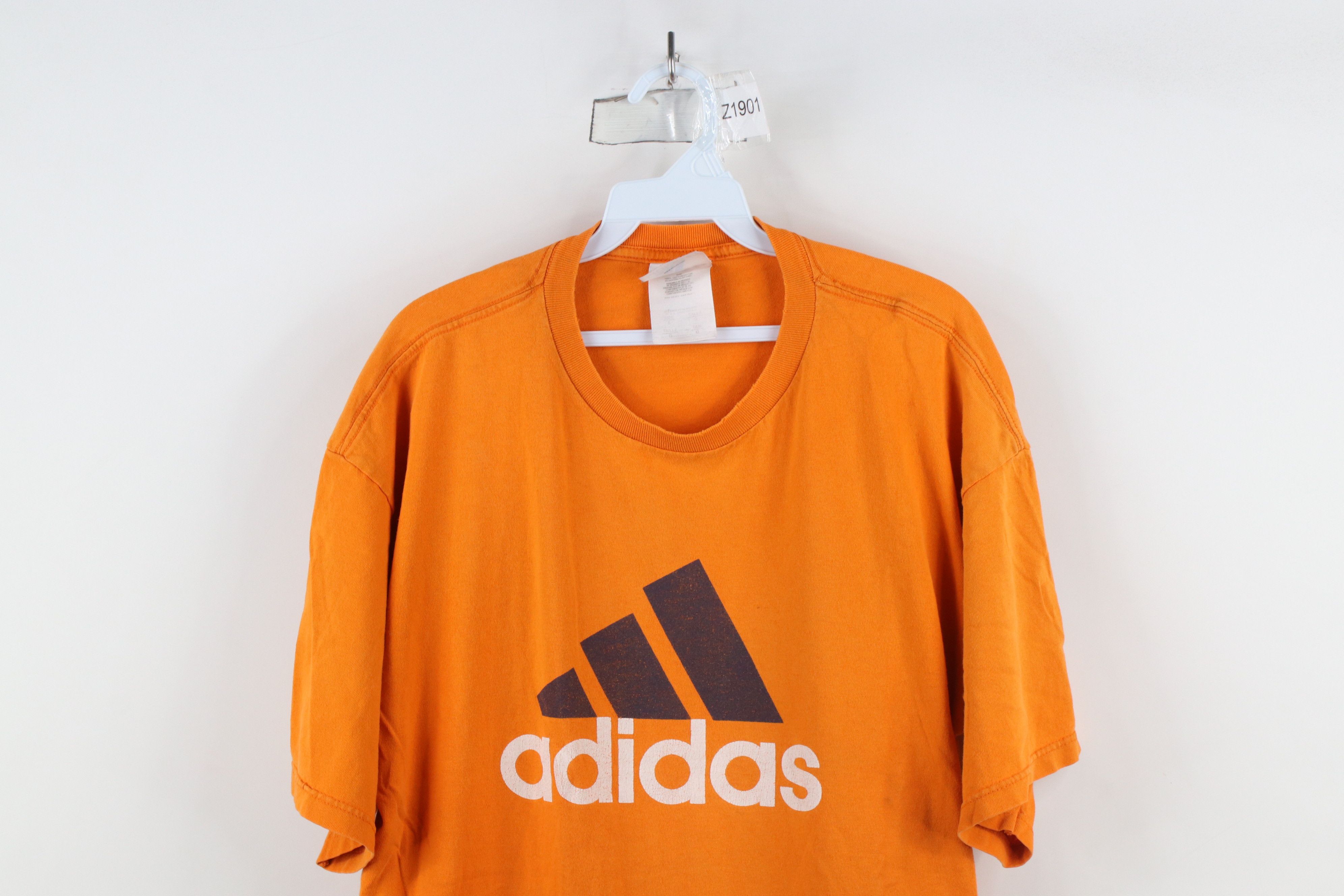 Adidas × Vintage Vintage 90s Adidas Spell Out Big Logo T-Shirt Orange Cotton Size US L / EU 52-54 / 3 - 2 Thumbnail