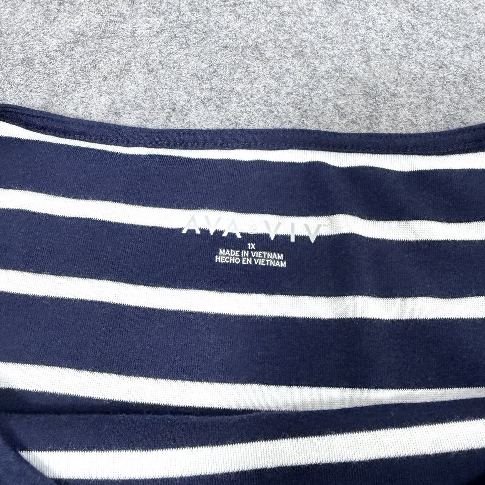 Vintage Ava & Viv T-Shirt Women's Plus Size 1X Blue White Stripes 3/4 Sleeve Pullover Casual Size XL / US 12-14 / IT 48-50 - 3 Thumbnail