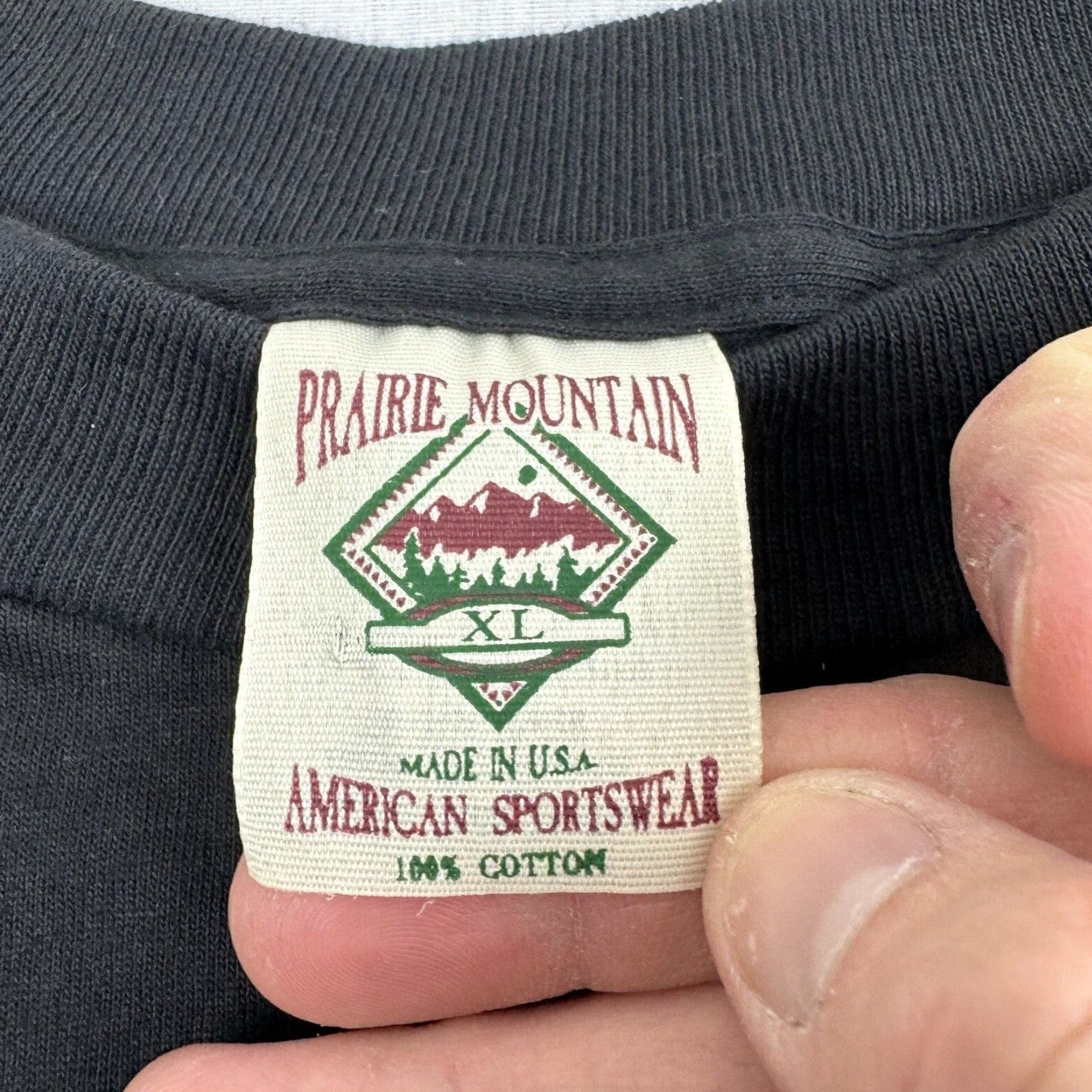 Vintage Vintage Prairie Mountain Sportswear T-Shirt XL Black Adult Men Crew Neck Short Sleeve Classic 90s Nature Ski Lake Placid Moon New York Travel - Size US XL / EU 56 / 4 - 3 Thumbnail
