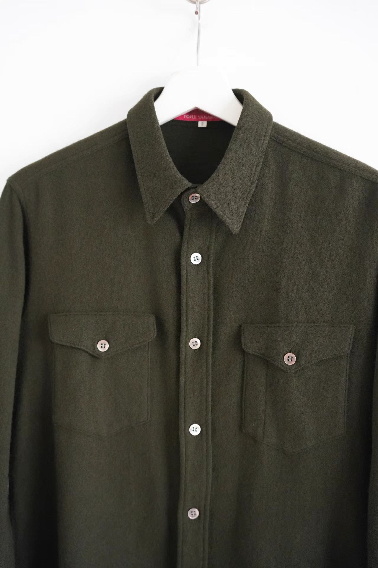 Yohji Yamamoto Yohji Yamamoto 00s Red Label Dark Green Wool Shirt K4 Size US M / EU 48-50 / 2 - 3 Thumbnail
