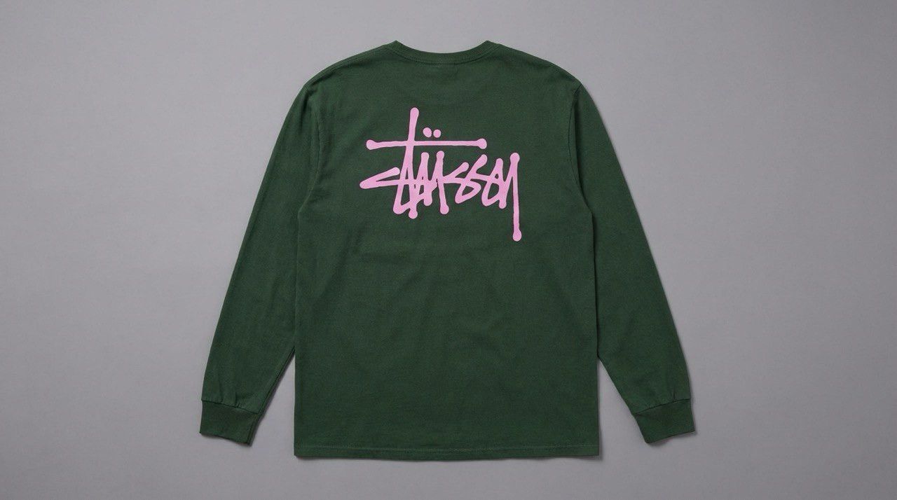 Stussy Stüssy Basic Logo Long Sleeve Tee — Forest Green / Pink Size US L / EU 52-54 / 3 - 2 Thumbnail