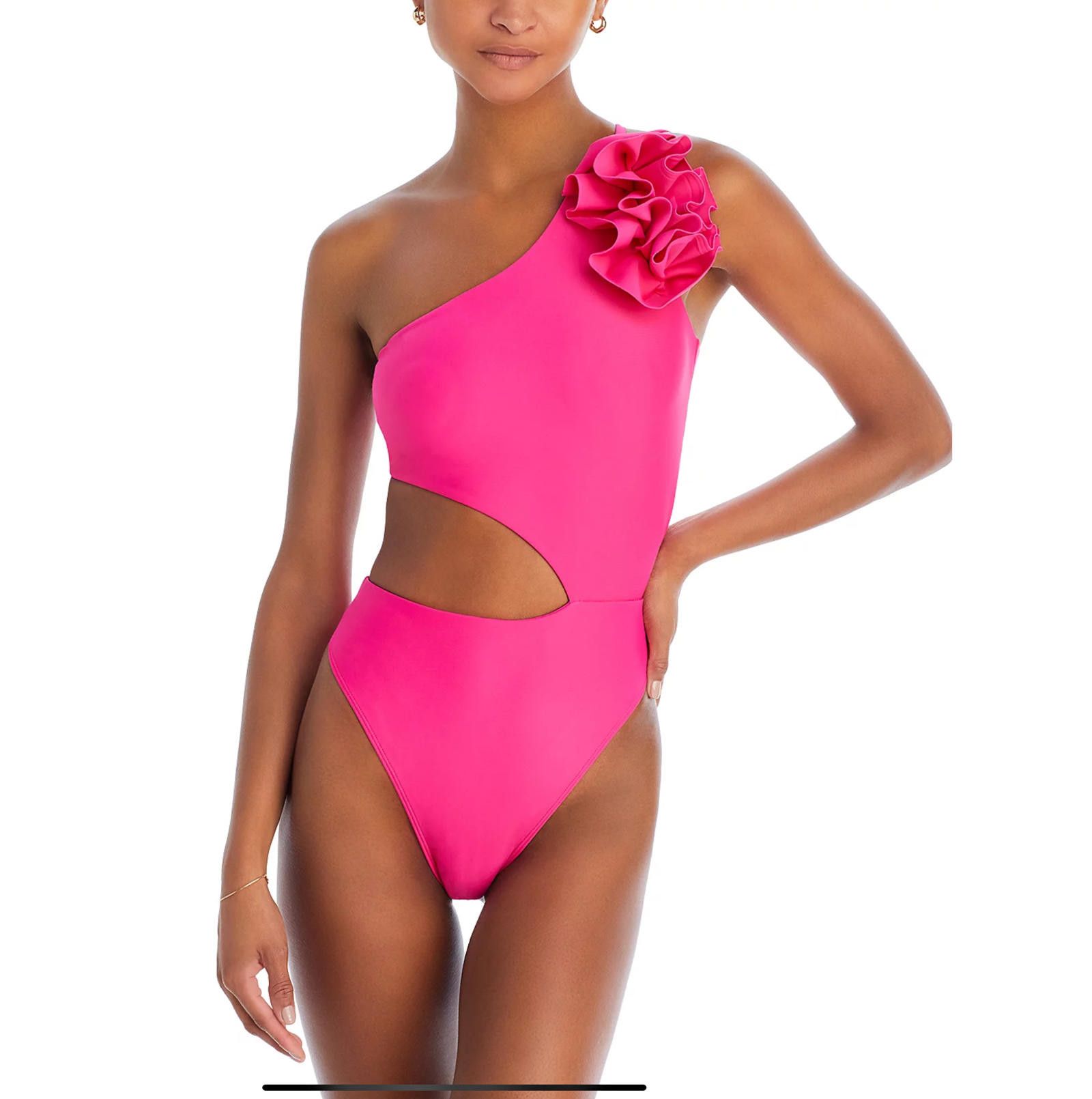 Designer Stylish Pink One-Shoulder Swimsuit by Ramy Brook Size ONE SIZE - 8 Thumbnail