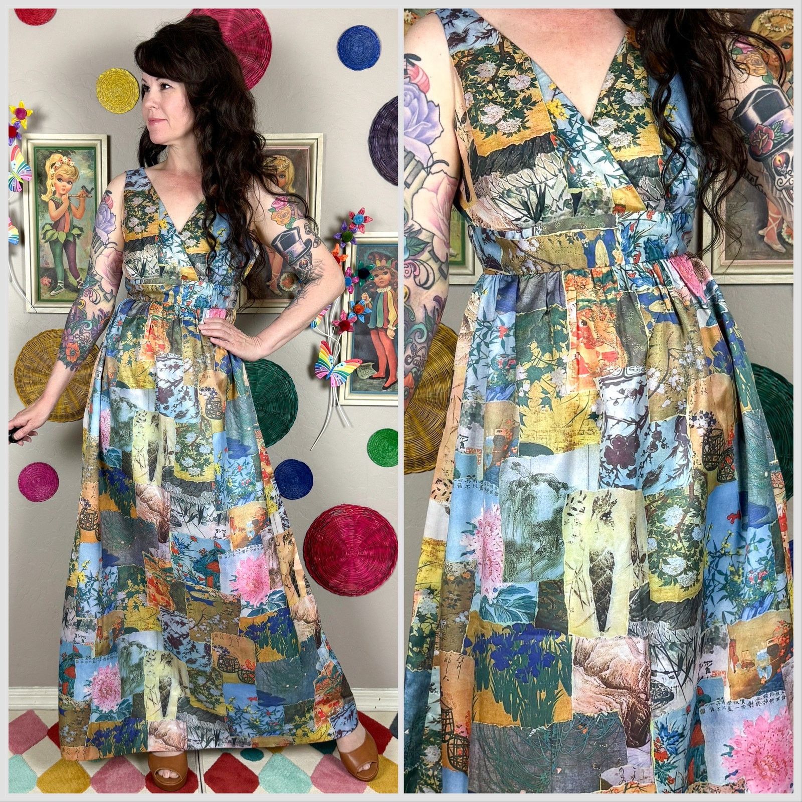 Vintage Vintage 1970s Hawaiian Print Sleeveless A-Line Maxi Dress Size XXS / US 00 / IT 34 - 1 Thumbnail