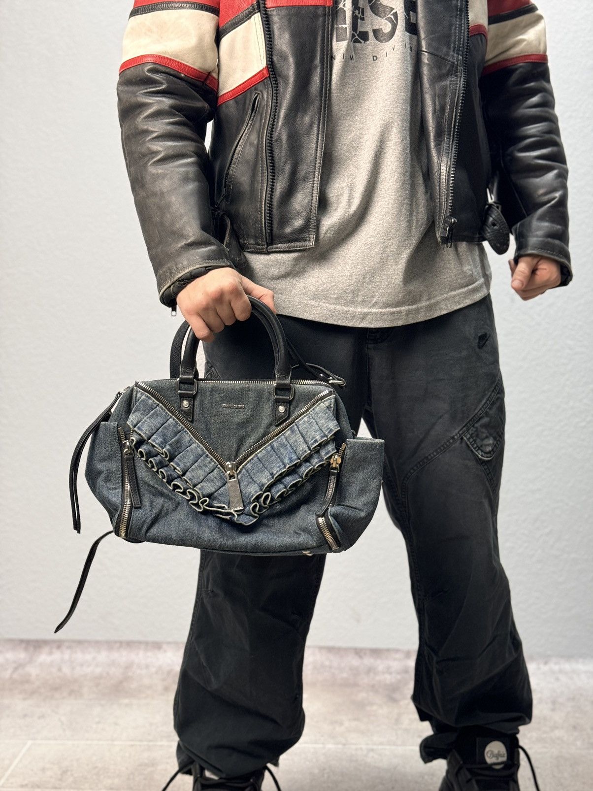 Avant Garde x Diesel Vintage Sling Bag Y2K Multi Pocket Bag Military Denim Jacket, Men's