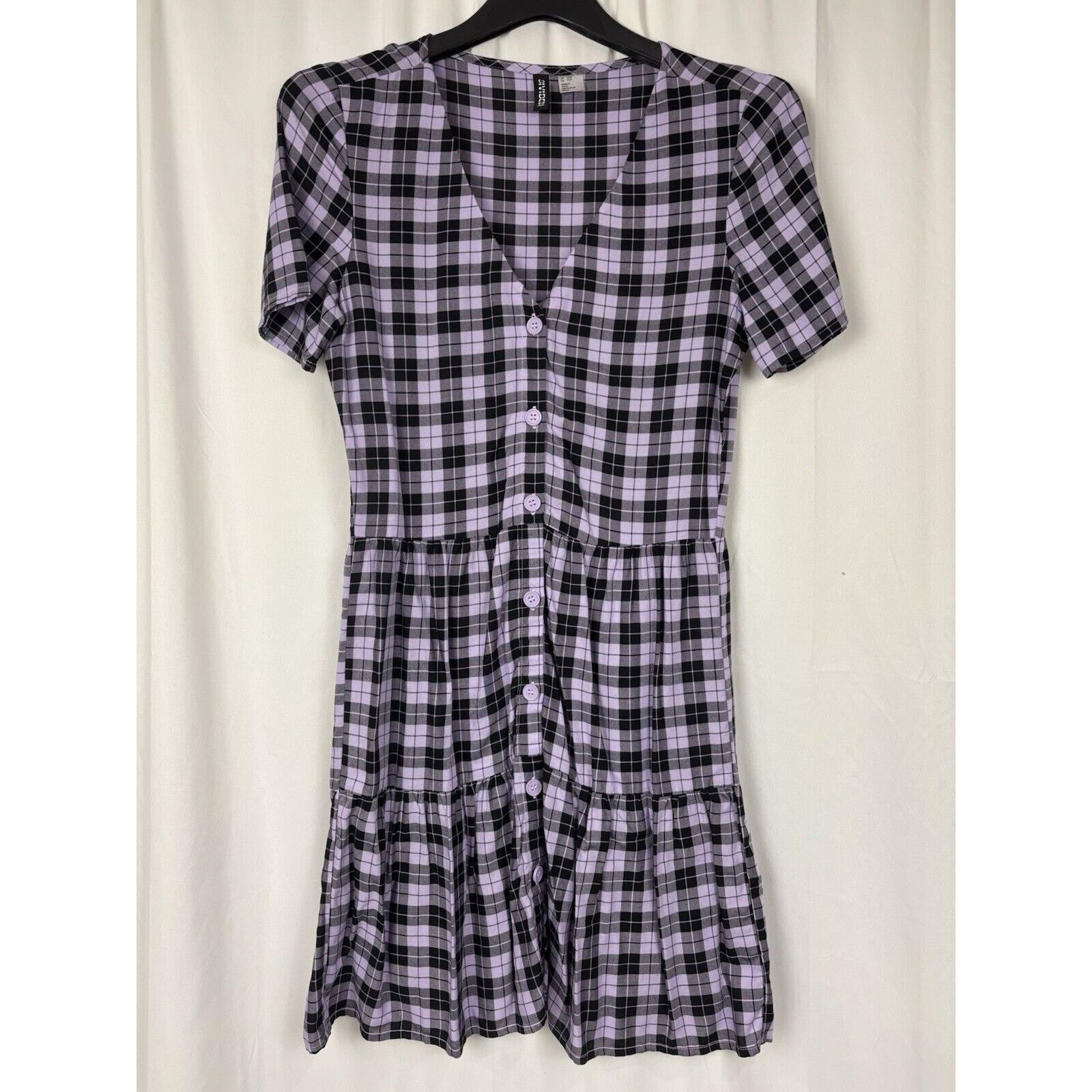 H&M H&M Divided Women’s Purple Black Plaid V Neck SS Dress XXS Size XXS / US 00 / IT 34 - 1 Thumbnail