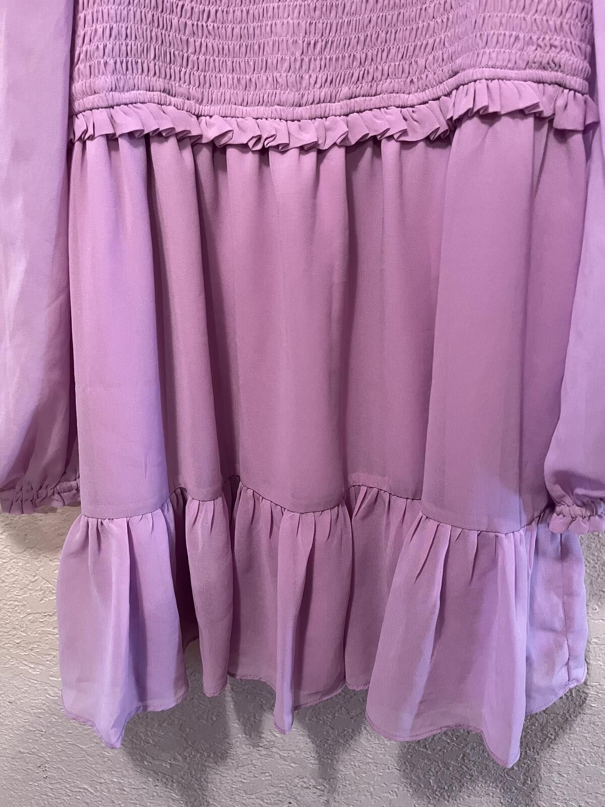 Other MSK Lavender Smocked Bodice Dress with Puff Sleeves Size L / US 10 / IT 46 - 5 Thumbnail