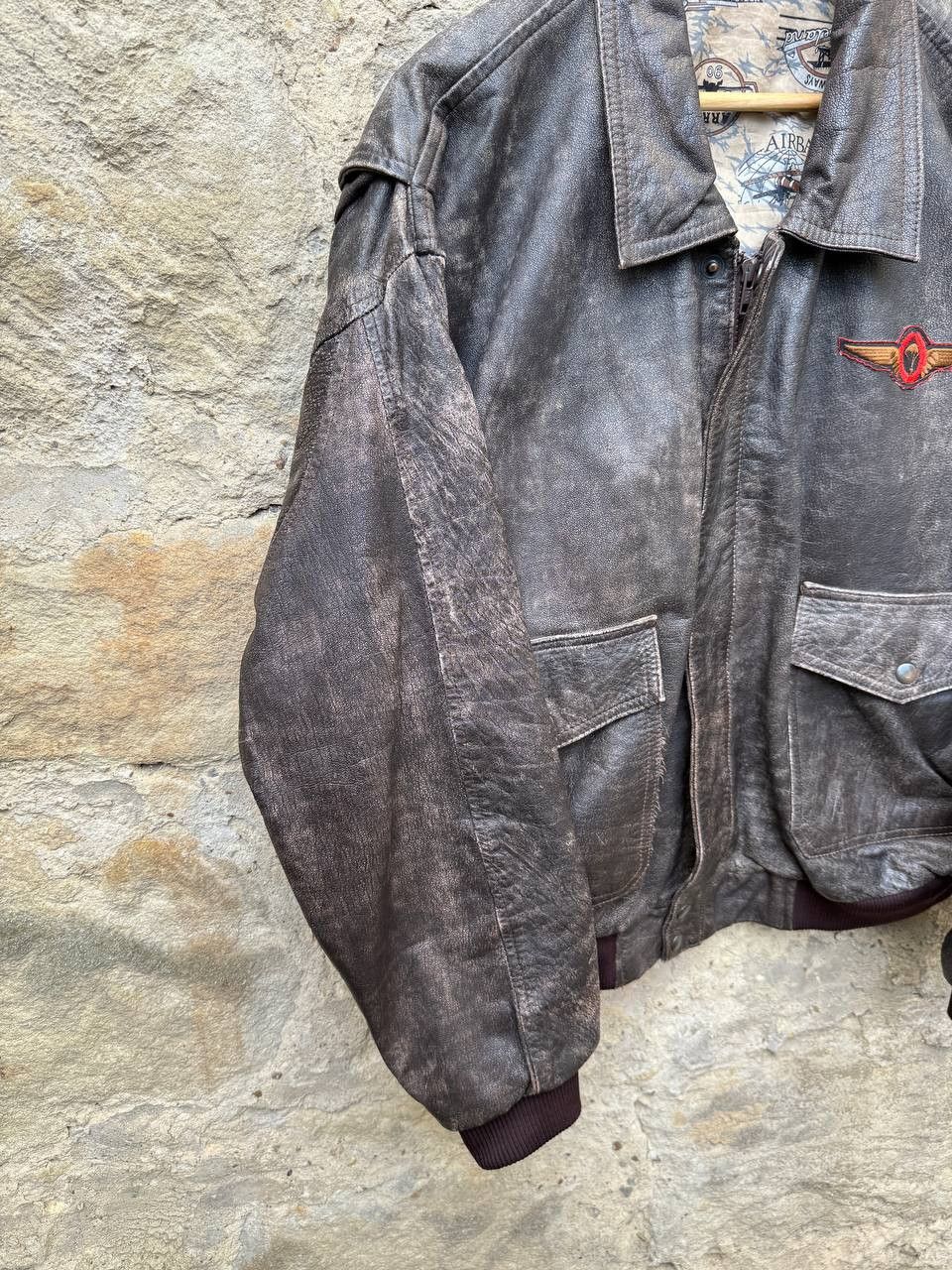 Vintage Vintage 90s Oversized Distressed Leather Bomber Jacket Size US XL / EU 56 / 4 - 2 Thumbnail