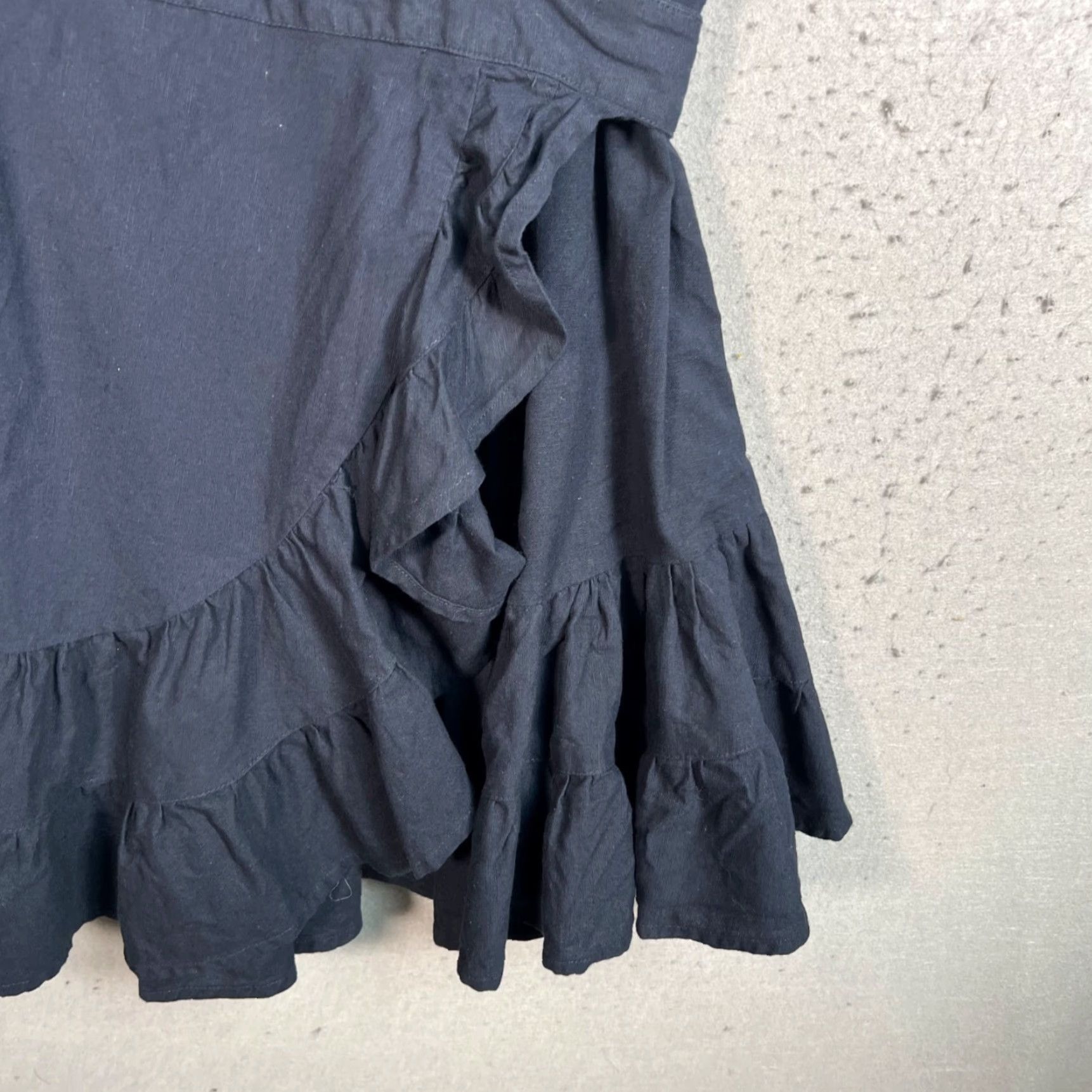 Vintage Seed Heritage Blue Wrap Dress Sleeveless Cotton Linen Blend V-Neck Knee Length Women's 6 Dress - Adult Womens 6 Accessories? Size M / US 6-8 / IT 42-44 - 7 Thumbnail