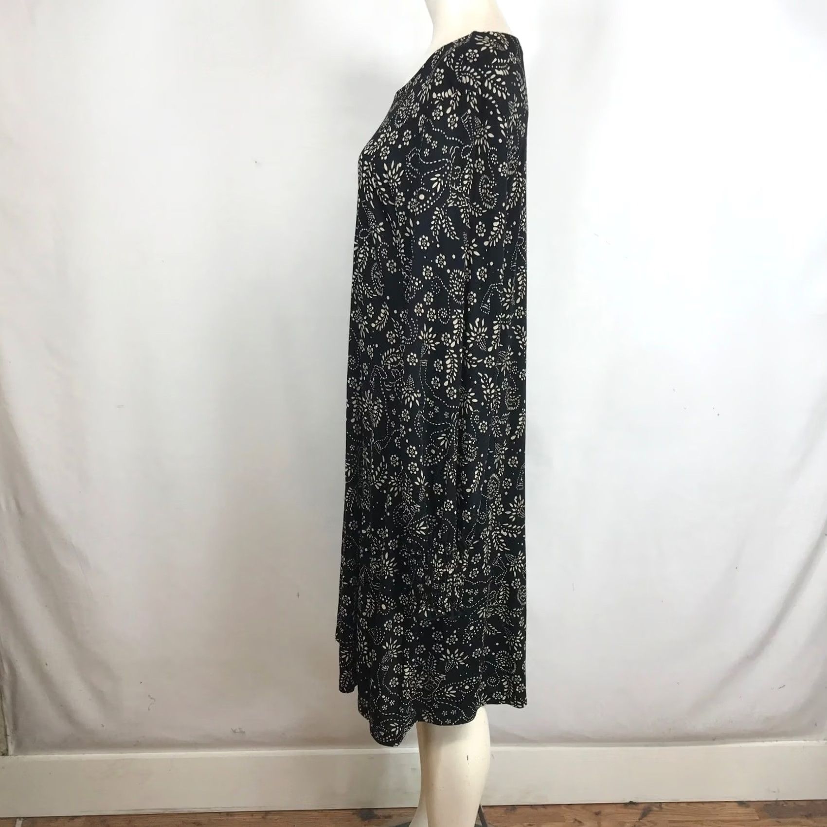 Vintage Gudrun Sjoden Black Cream Floral Modal Long Sleeve Shift Midi Dress Womens M Size M / US 6-8 / IT 42-44 - 6 Thumbnail