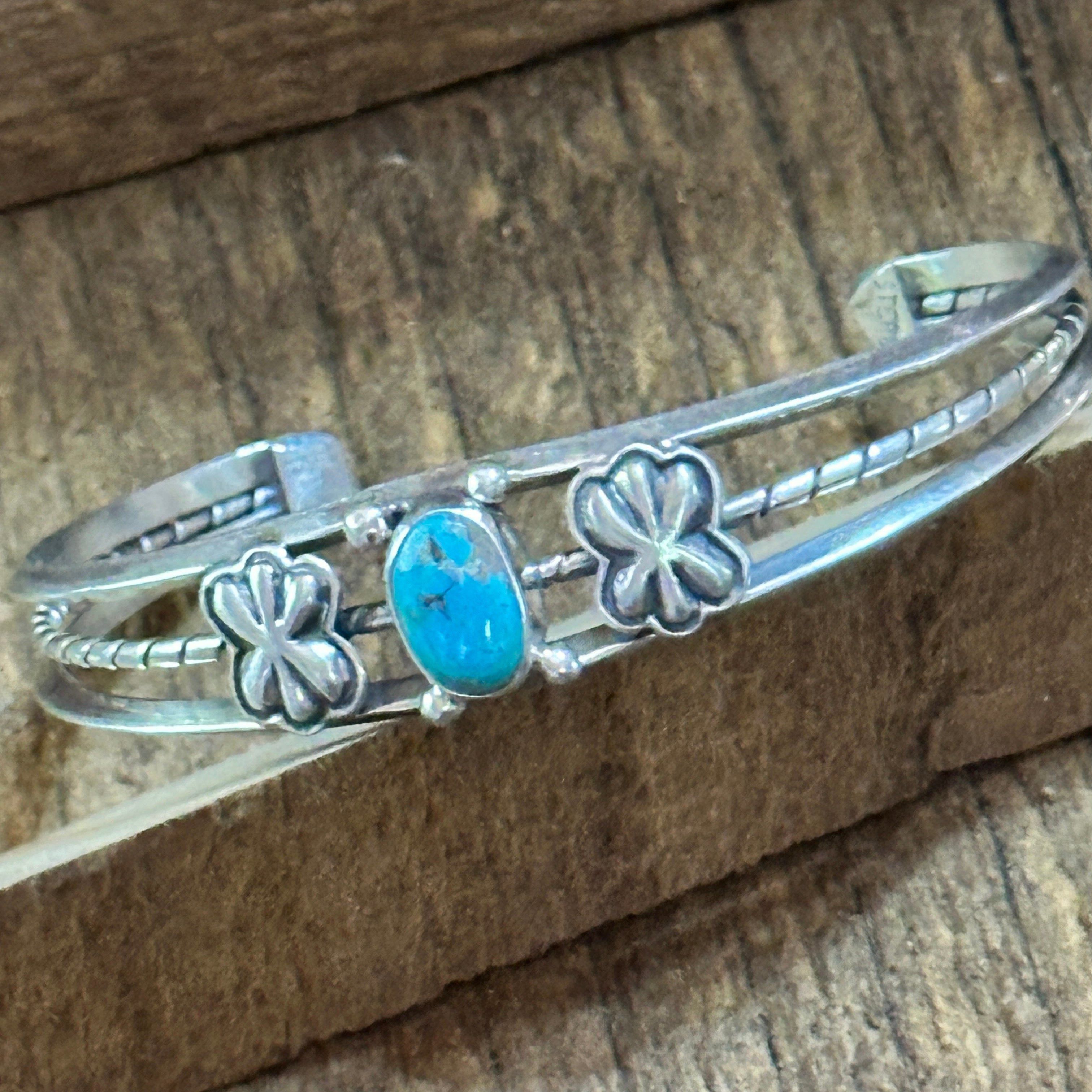 Other Navajo Sterling Cuff & Kingman Turquoise Floral Cuff Bracele Size ONE SIZE - 6 Thumbnail