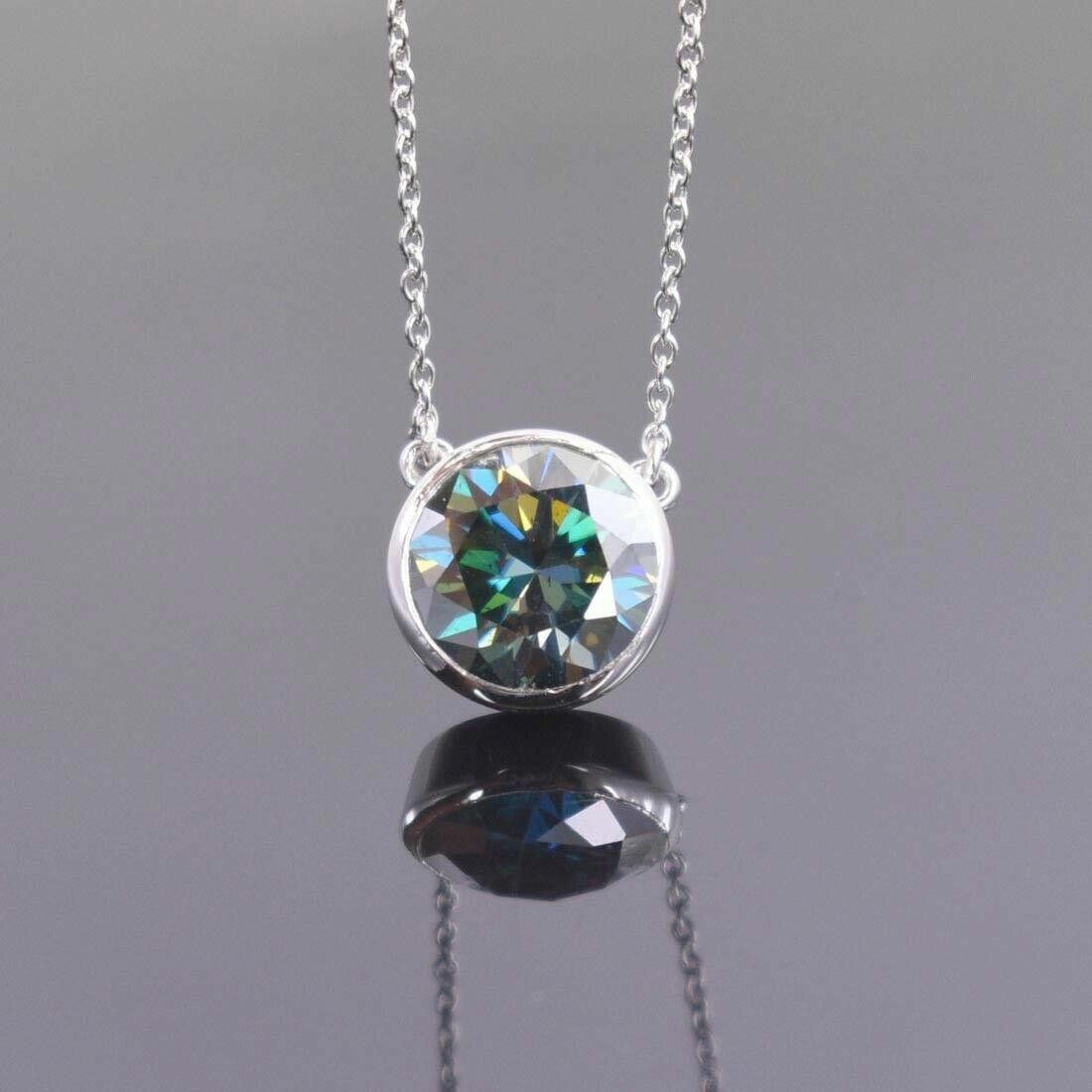 Handmade Sterling Blue Diamond Solitaire Bezel Set Necklace 6 Cts Size ONE SIZE - 5 Thumbnail