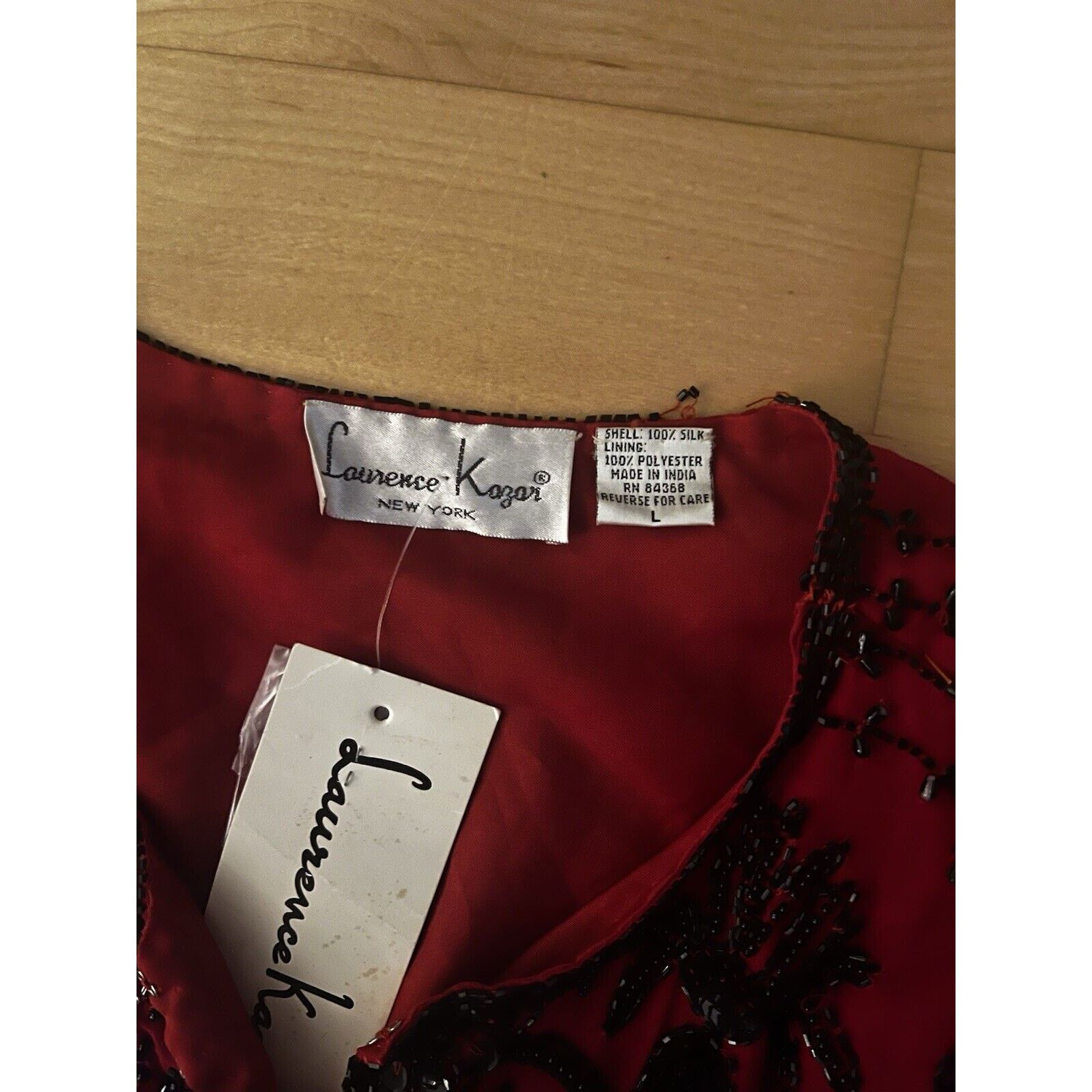 Vintage NWT VTG Laurence Kazar Black Red Cropped Beaded Silk L Size L / US 10 / IT 46 - 2 Thumbnail
