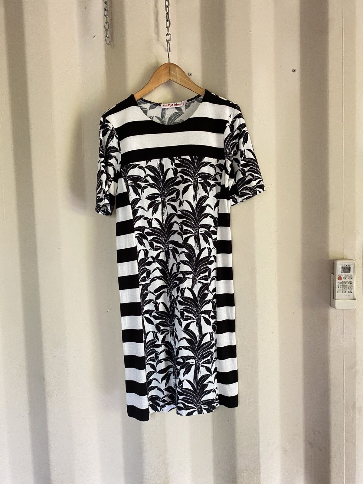 Chloe See By Chloé Black & White Striped Palm Print Dress Size XS / US 0-2 / IT 36-38 - 12 Thumbnail