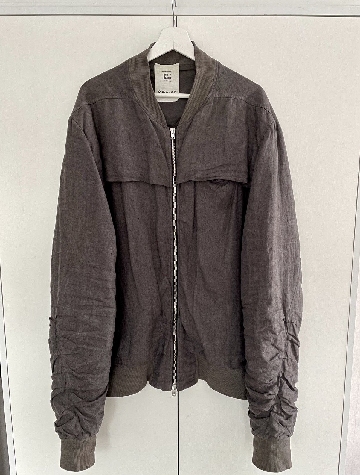 Image of Lost Found Ria Dunn Lost & Found Rooms Oversized Wrinkled Linen Bomber Jacket in Light Brown (Size 