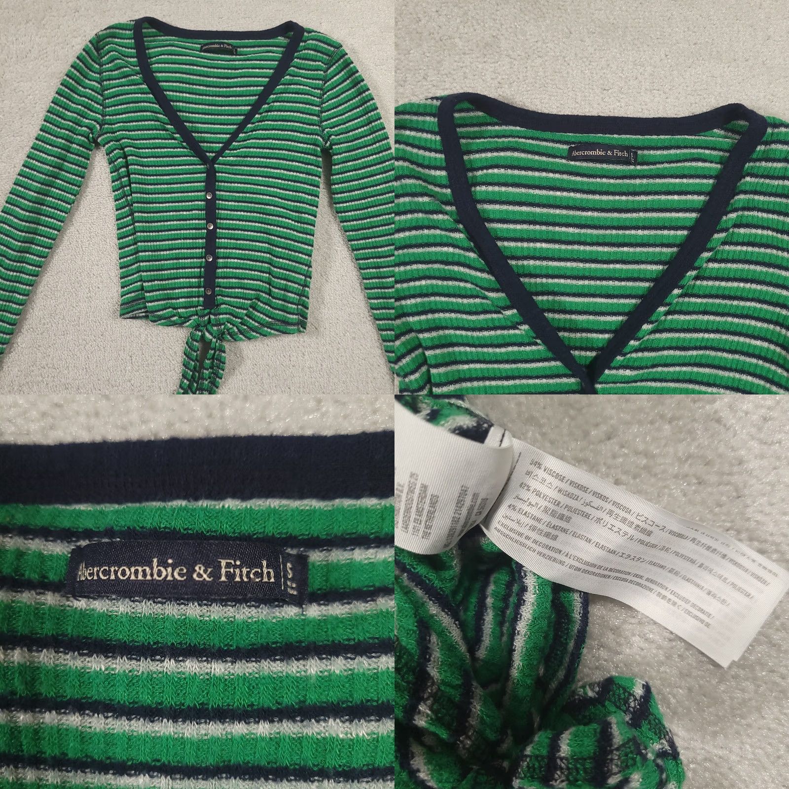 Abercrombie & Fitch Abercrombie & Fitch Long Sleeve Henley Shirt Small Tie Front Y2K Bella Swan Green Striped Cotton Blend Button-Up Womens Shirt Size S / US 4 / IT 40 - 8 Thumbnail