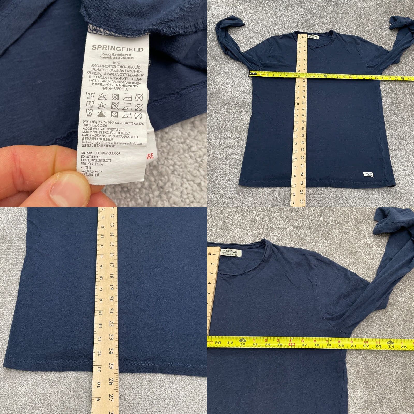 Springfield Springfield Mens Long Sleeve Cotton T-Shirt Navy Blue Crew Neck 90s Vintage Outdoor Casual Size US M / EU 48-50 / 2 - 8 Thumbnail