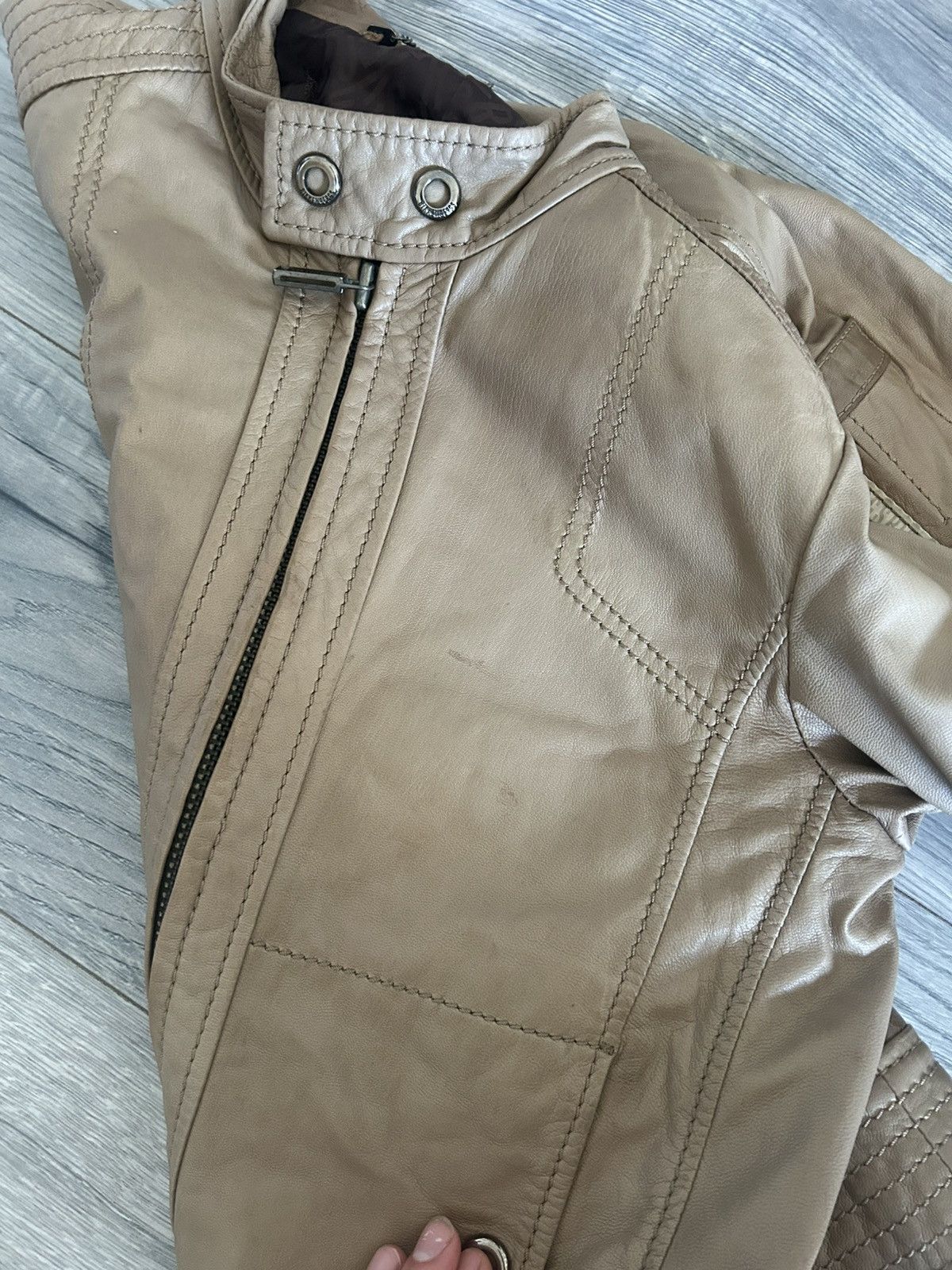 Dirk Bikkembergs Beige Leather Moto Jacket Size US M / EU 48-50 / 2 - 25 Thumbnail