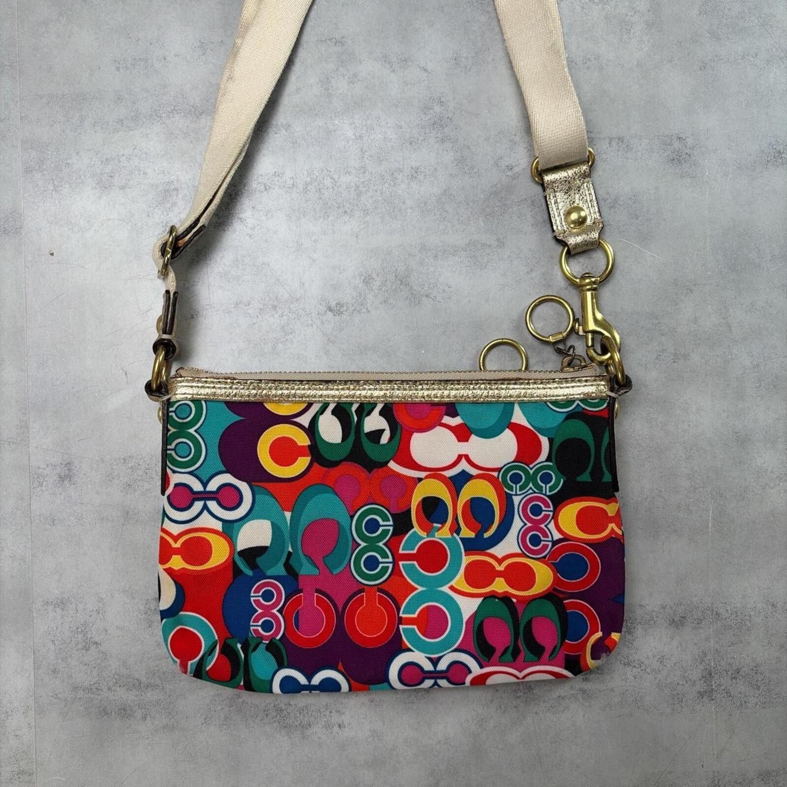 Coach Y2K Coach Multicolor Signature Print Canvas Zip Shoulder Bag Size ONE SIZE - 4 Thumbnail