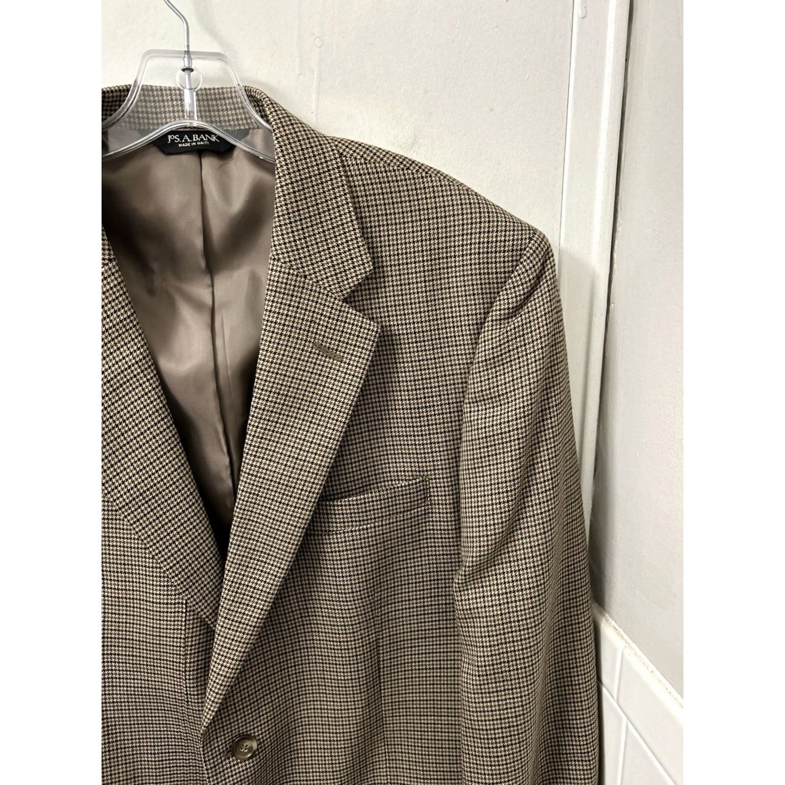 Jos. A. Bank Jos. A. Bank Classic Collection Blazer Mens 42S Brown Houndstooth 100% Wool Jacket Size 42R - 4 Thumbnail