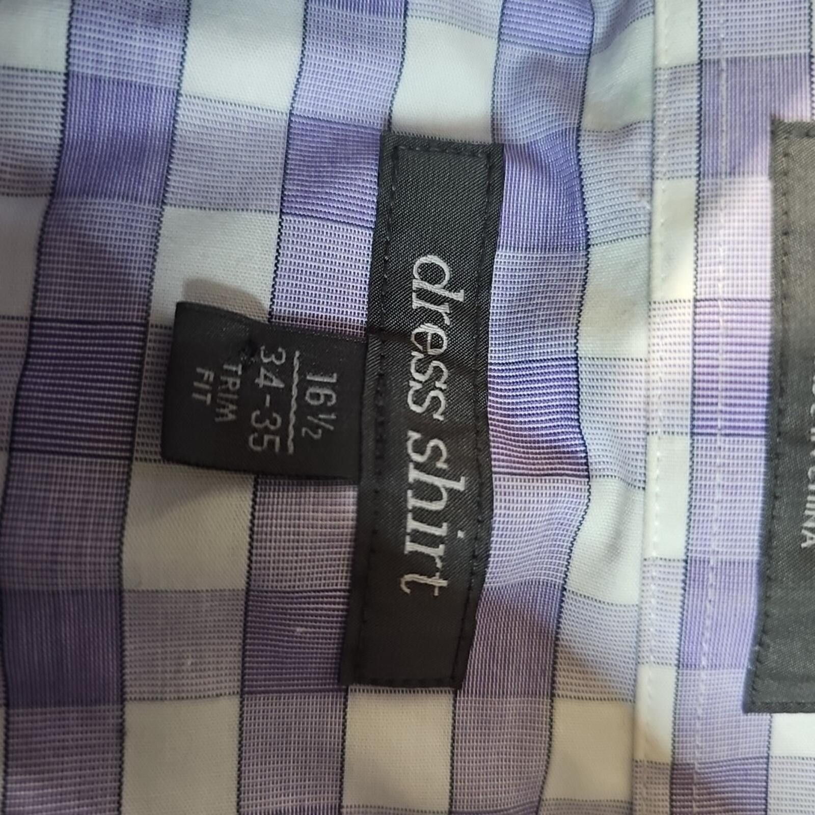Nordstrom Nordstrom Rack Dress Shirt Purple Checker 16½ 34-35 Trim Fit Size 38R - 3 Thumbnail