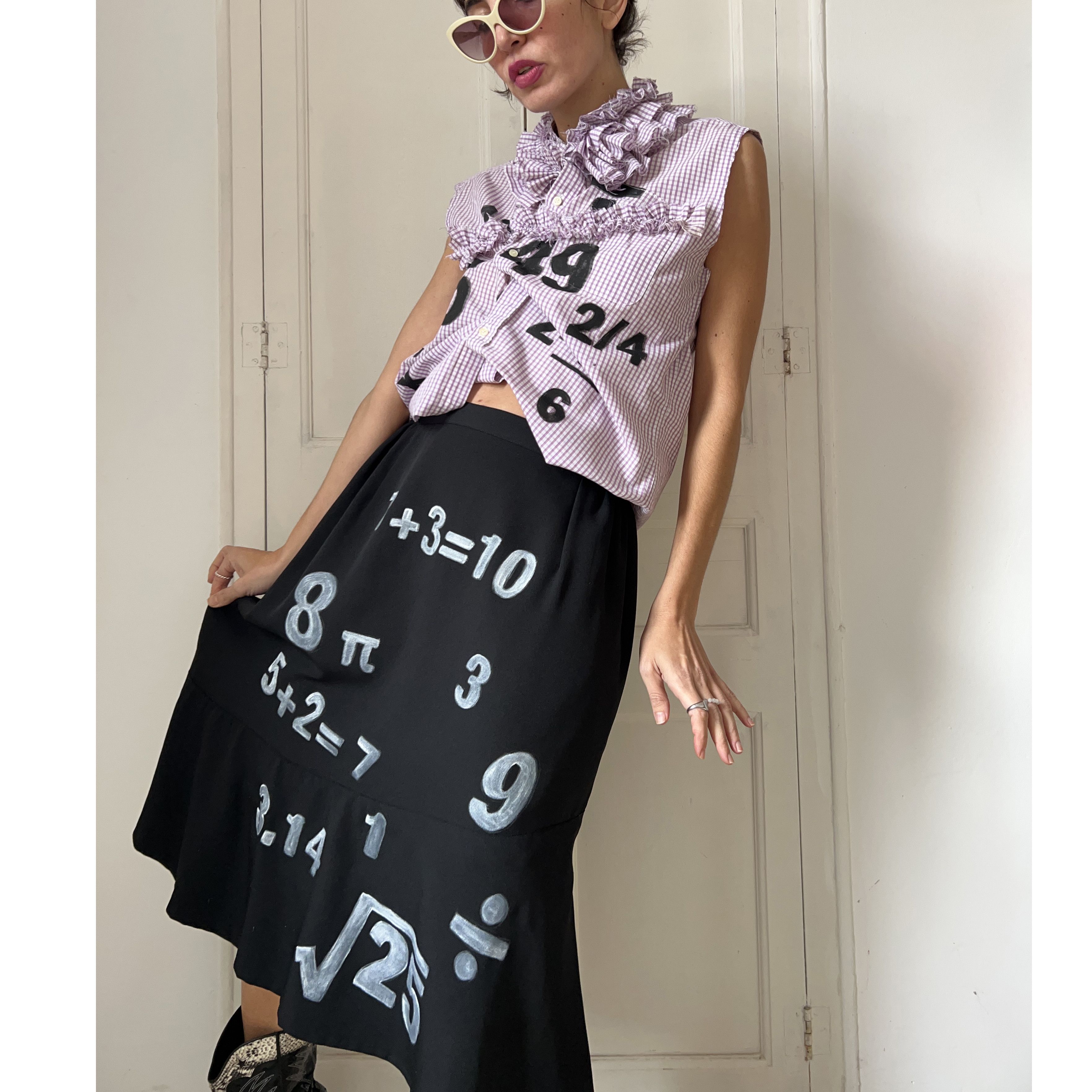 Custommade Hand-Painted Math Equation Skirt Set Size XL / US 12-14 / IT 48-50 - 7 Thumbnail