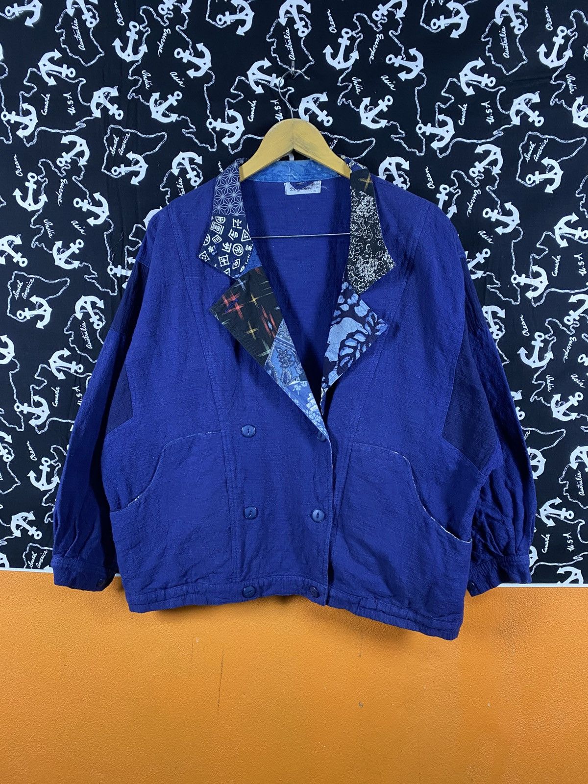 Japanese Brand Vintage Japanese Linen Blend Patchwork Collar Blue Jacket Size L / US 10 / IT 46 - 3 Thumbnail
