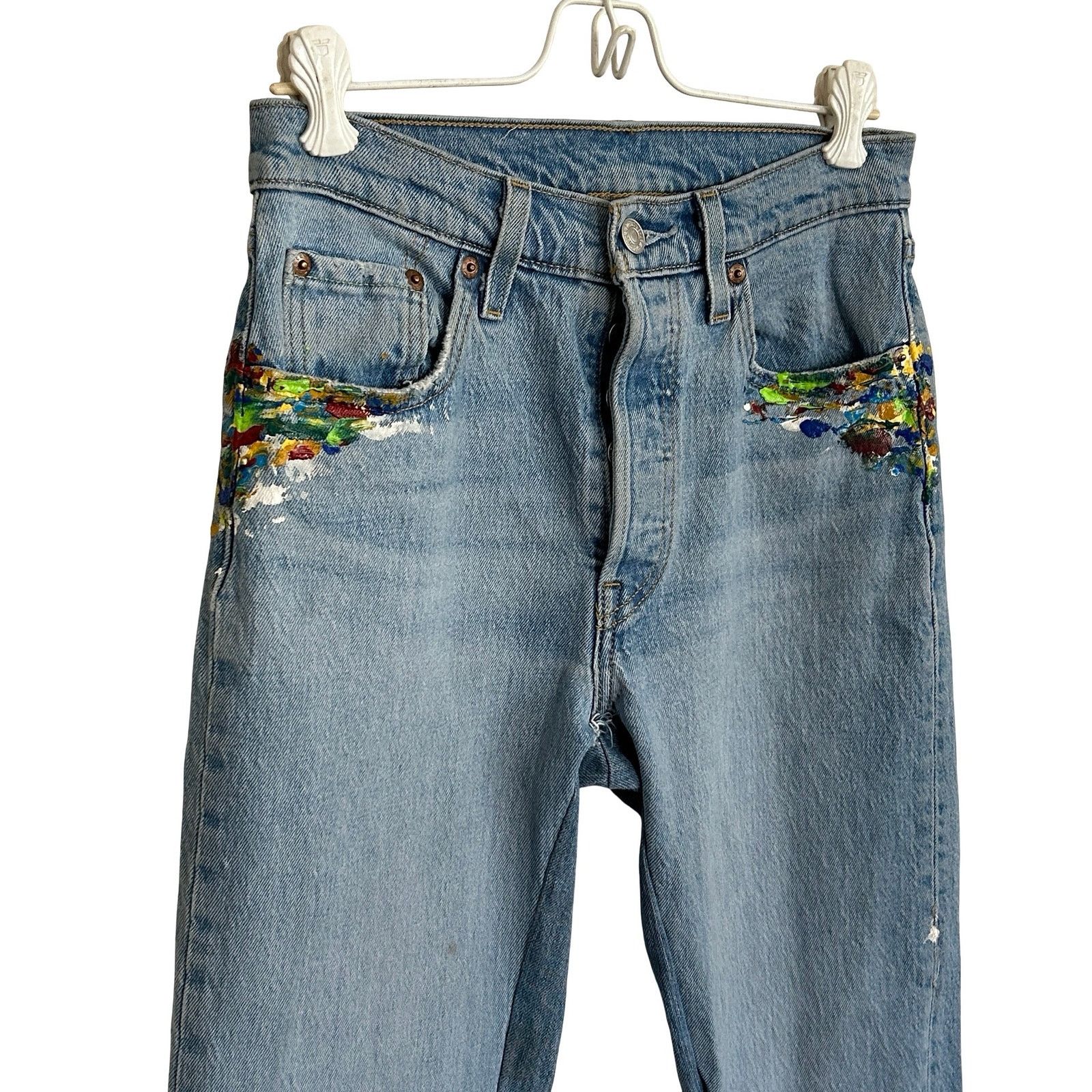 Levi's Custom Reworked Levi's 501 Split-Hem Paint Splatter Jeans Size 25" / US 0 / IT 36 - 10 Thumbnail