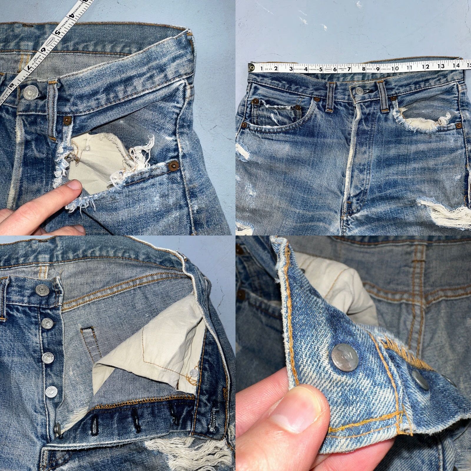 Levi's VINTAGE Levi's 501 Jeans Levi's 501XX 70s 80s USA Straight 31x34 Light Denim Distressed Jeans Men Size US 31 - 8 Thumbnail