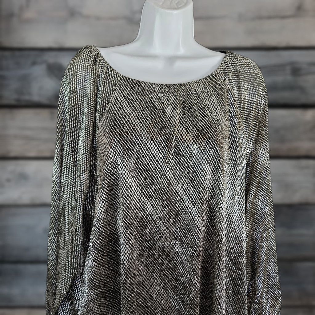Vintage Chico's Women's Top Blouse Long Sleeve 2XL Silver Black Pullover Shirt Womens 2XL Silver Black Chico's Size XXL / US 16-18 / IT 52-54 - 1 Thumbnail