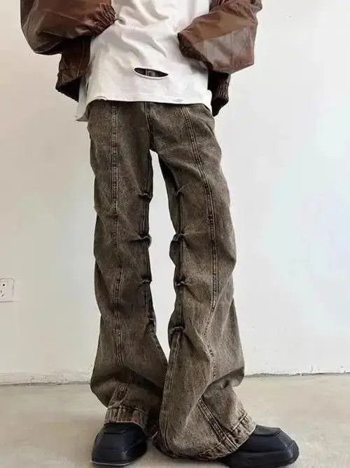 VIBE Pleated Stacked Flare Denim Jeans Size US 30 / EU 46 - 7 Thumbnail