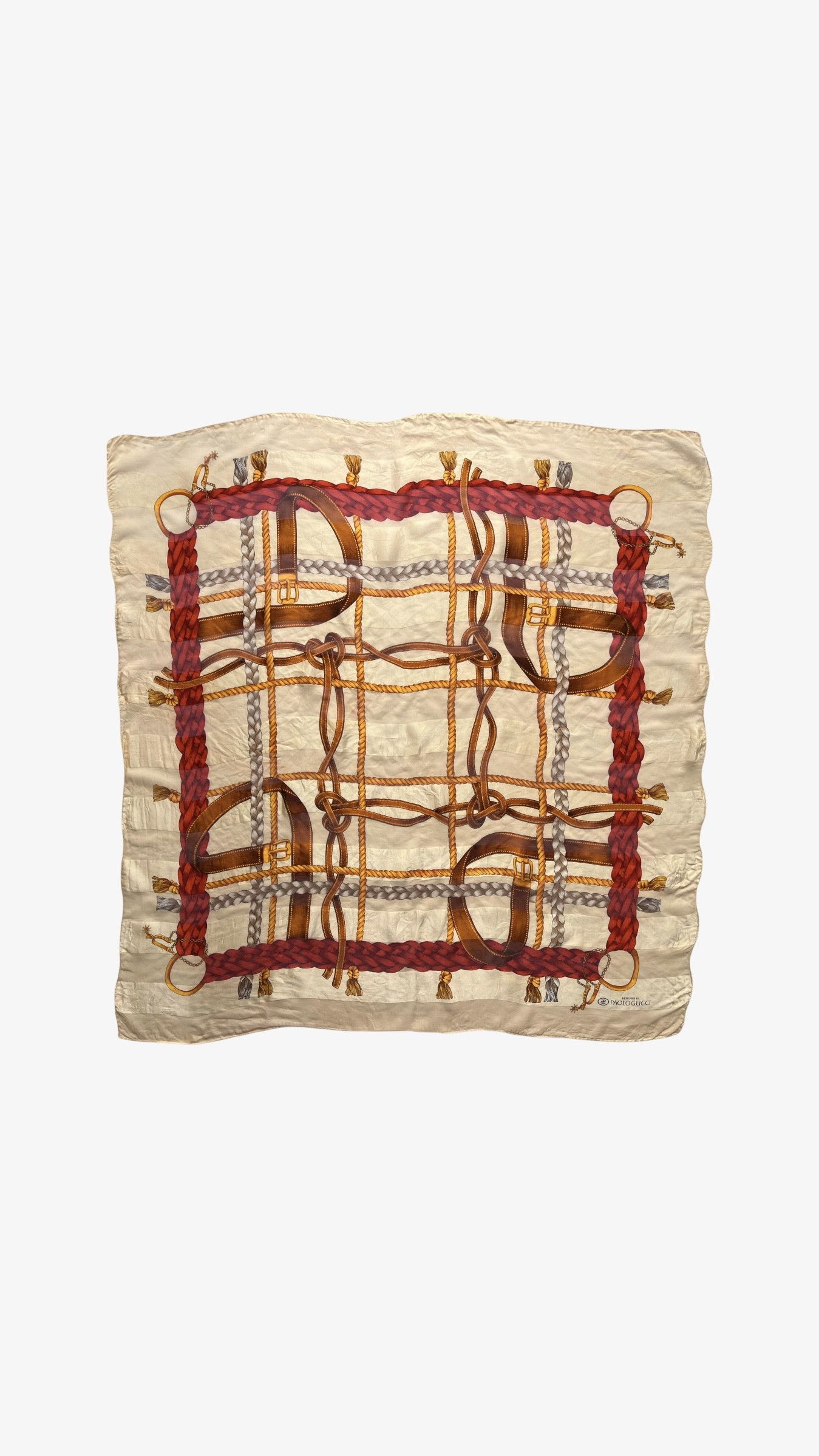Vintage 80s Paolo Gucci Equestrian Buckle Print Silk Scarf