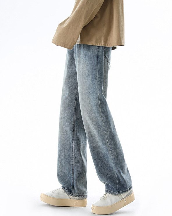 Jean Retro washed distressed men's loose wide-leg straight jeans Size US 32 / EU 48 - 4 Thumbnail