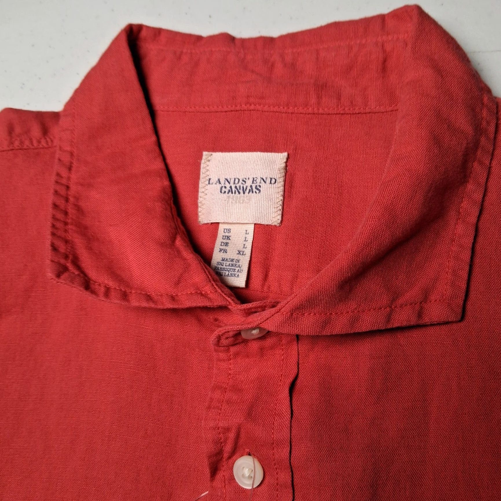 Lands' End Lands' End Canvas Shirt Men L Woven Linen Blend Washed Red Long Sleeve, Button-Up, Classic Linen Blend, Office, Business Casual, Cardigan? Size US L / EU 52-54 / 3 - 5 Thumbnail