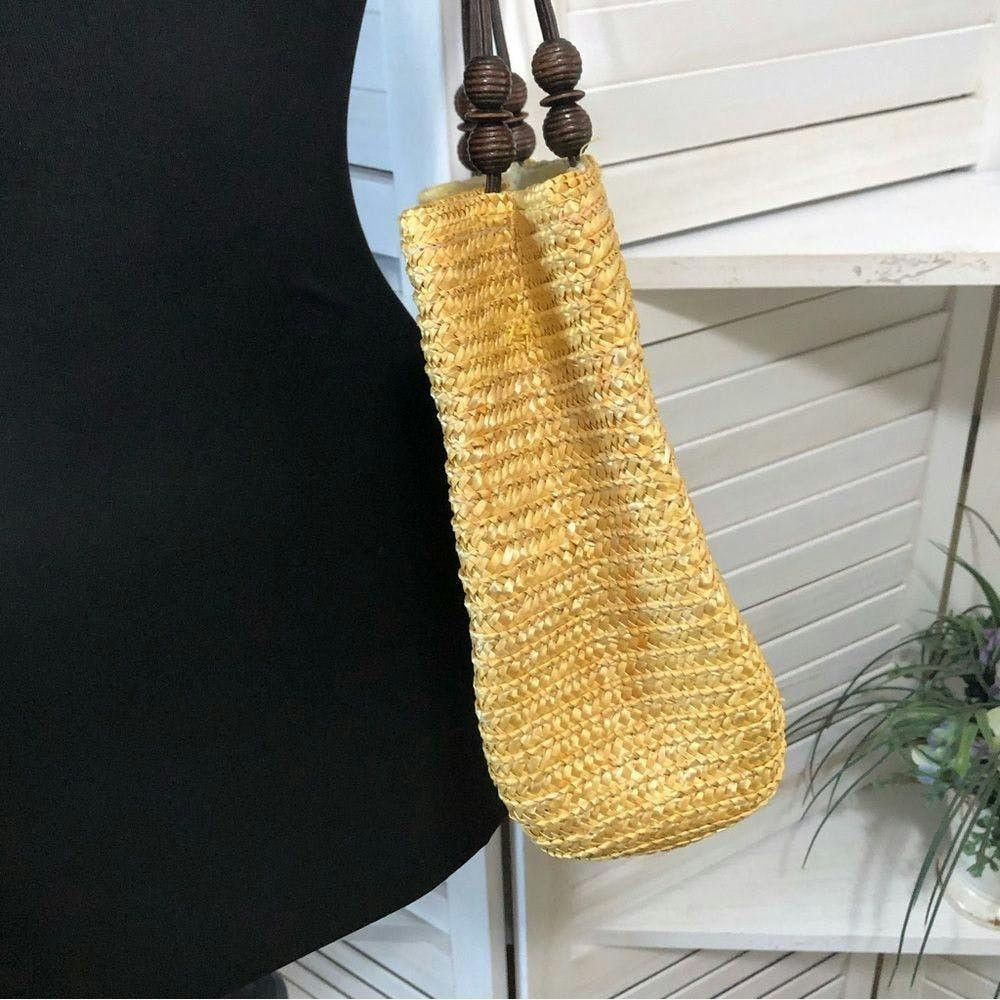 Vintage vtge 90s yellow brown straw woven shoulder handbag Size ONE SIZE - 3 Thumbnail