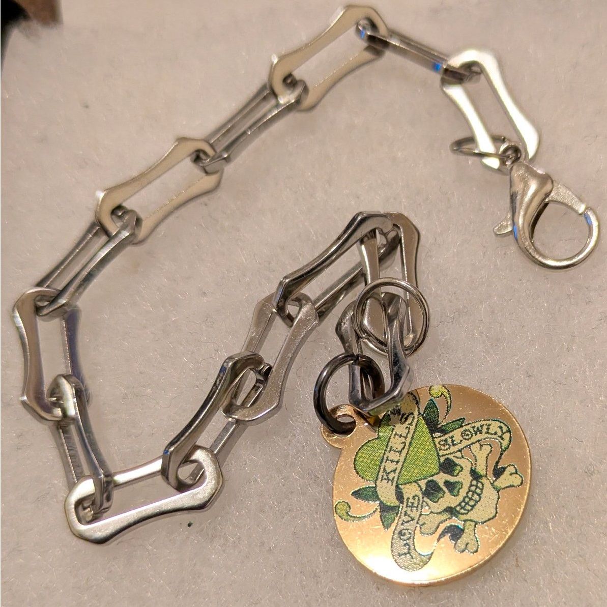 Ed Hardy ED HARDY Love Kills Slowly Skull Charm Bracelet Stainless Size ONE SIZE - 5 Thumbnail
