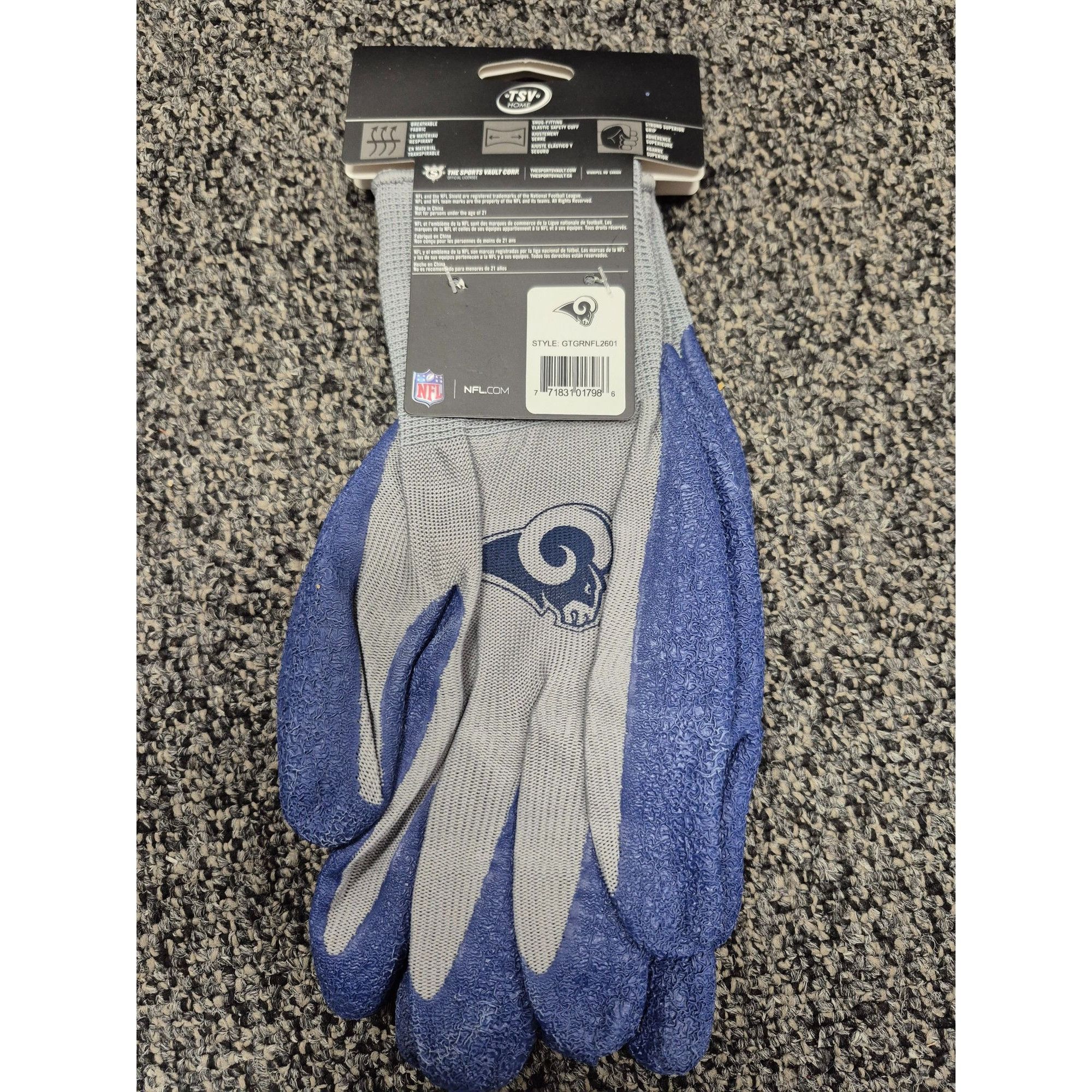 NFL NFL Los Angeles Rams Work Gloves The Gripper One Size Fits M Size ONE SIZE - 2 Thumbnail