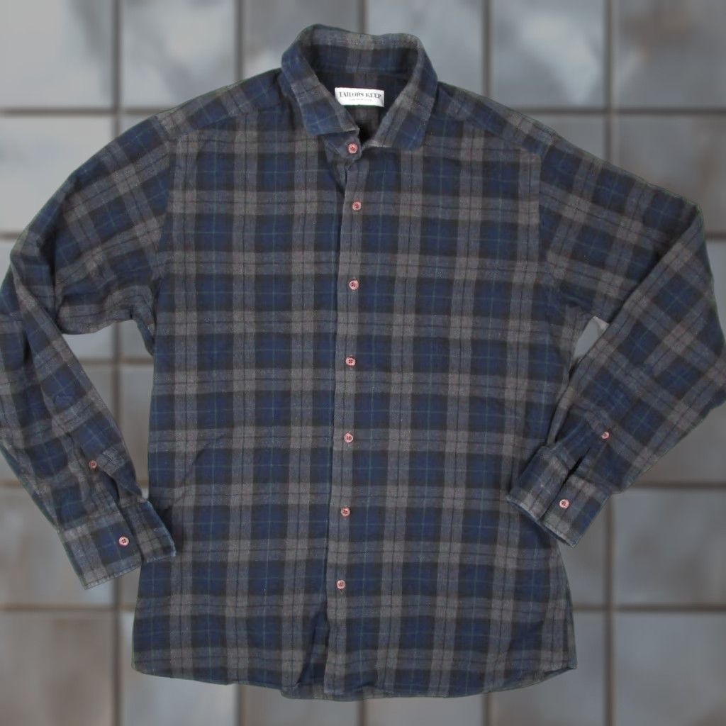 Vintage Tailors Keep San Francisco Men Plaid Flannel Shirt Navy Grey Made in USA Bespoke Size US M / EU 48-50 / 2 - 1 Thumbnail